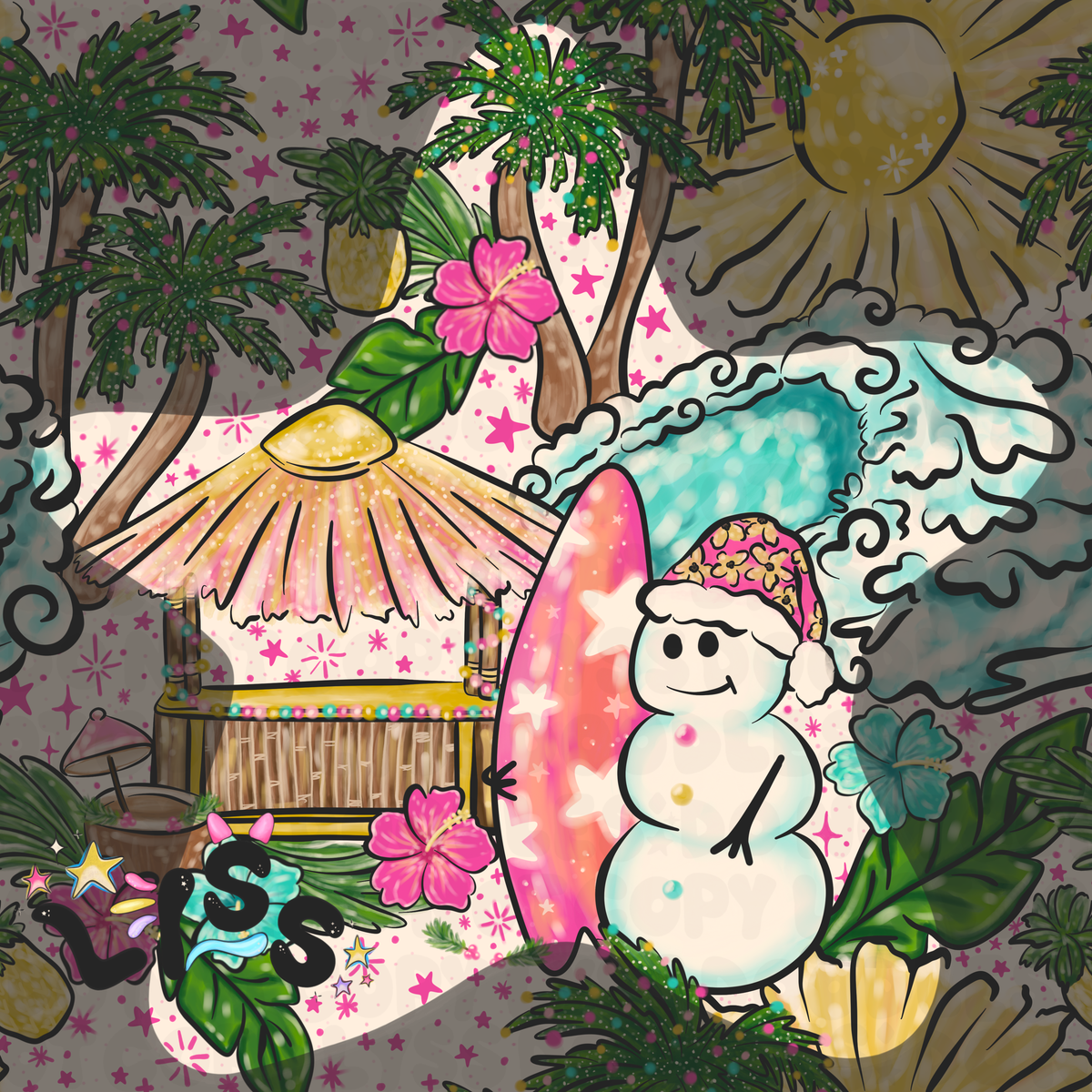 2023 - Lyss Doodles - Seamless - Mains - Winter Ocean - 23LD004
