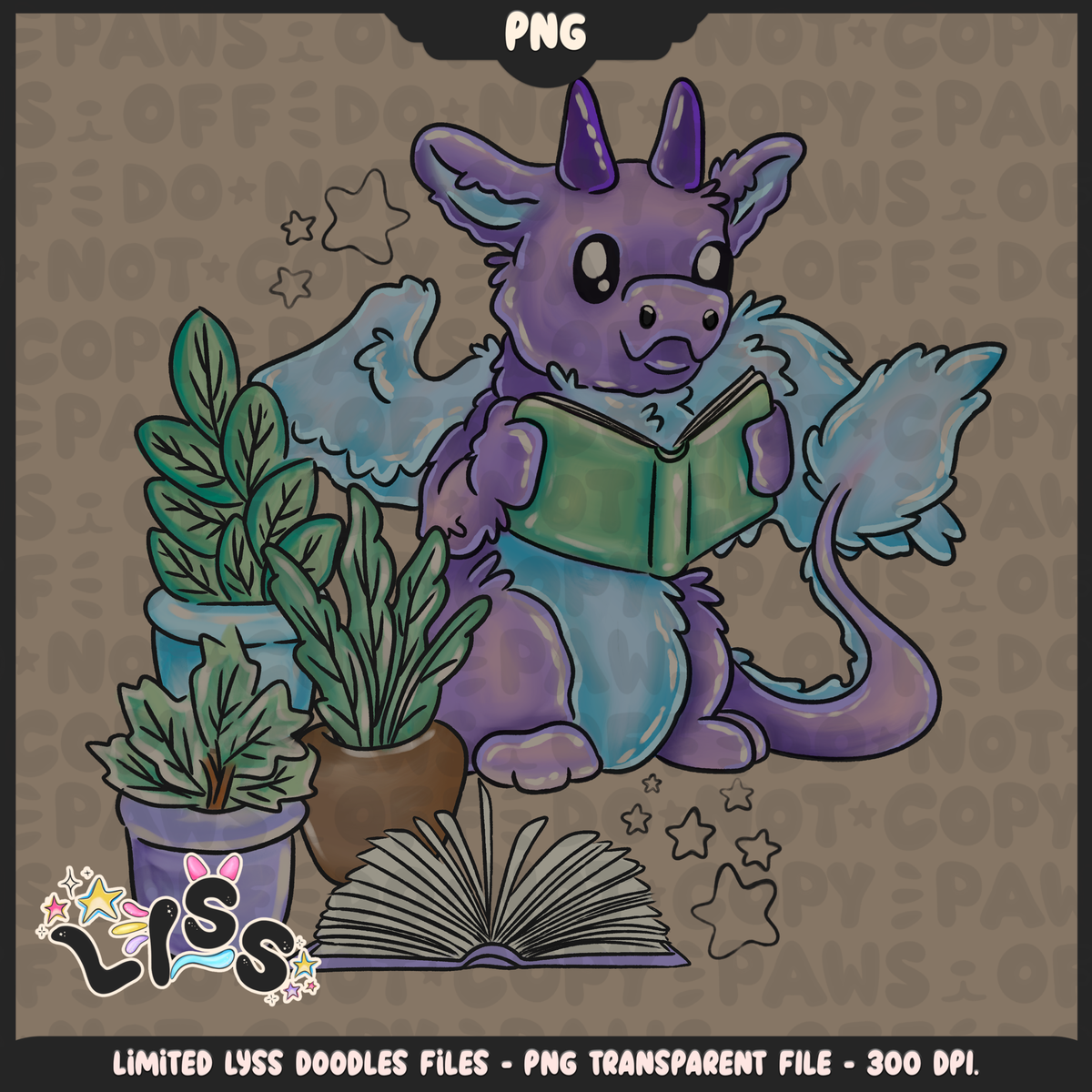 2024 - Lyss Doodles -  PNG Files - Reading Dragons - 24LD018
