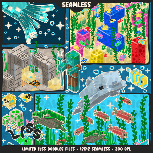 2023 - Lyss Doodles -  Seamless - Mains - Block Game - Ocean - 23LD021