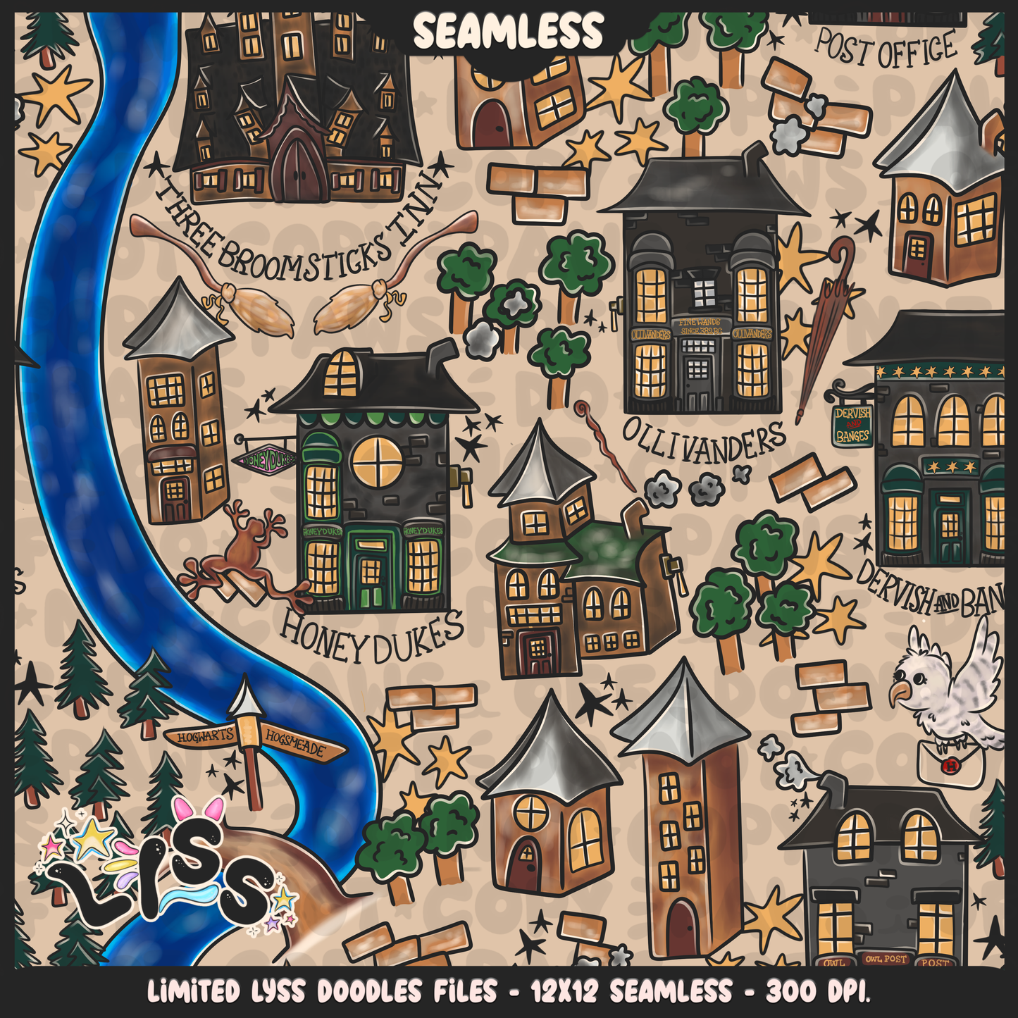 2023 - Lyss Doodles -  Seamless - Mains - Magical World - Village Map - 23LD026