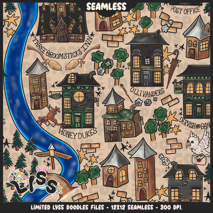 2023 - Lyss Doodles -  Seamless - Mains - Magical World - Village Map - 23LD026