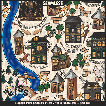2023 - Lyss Doodles -  Seamless - Mains - Magical World - Village Map - 23LD026
