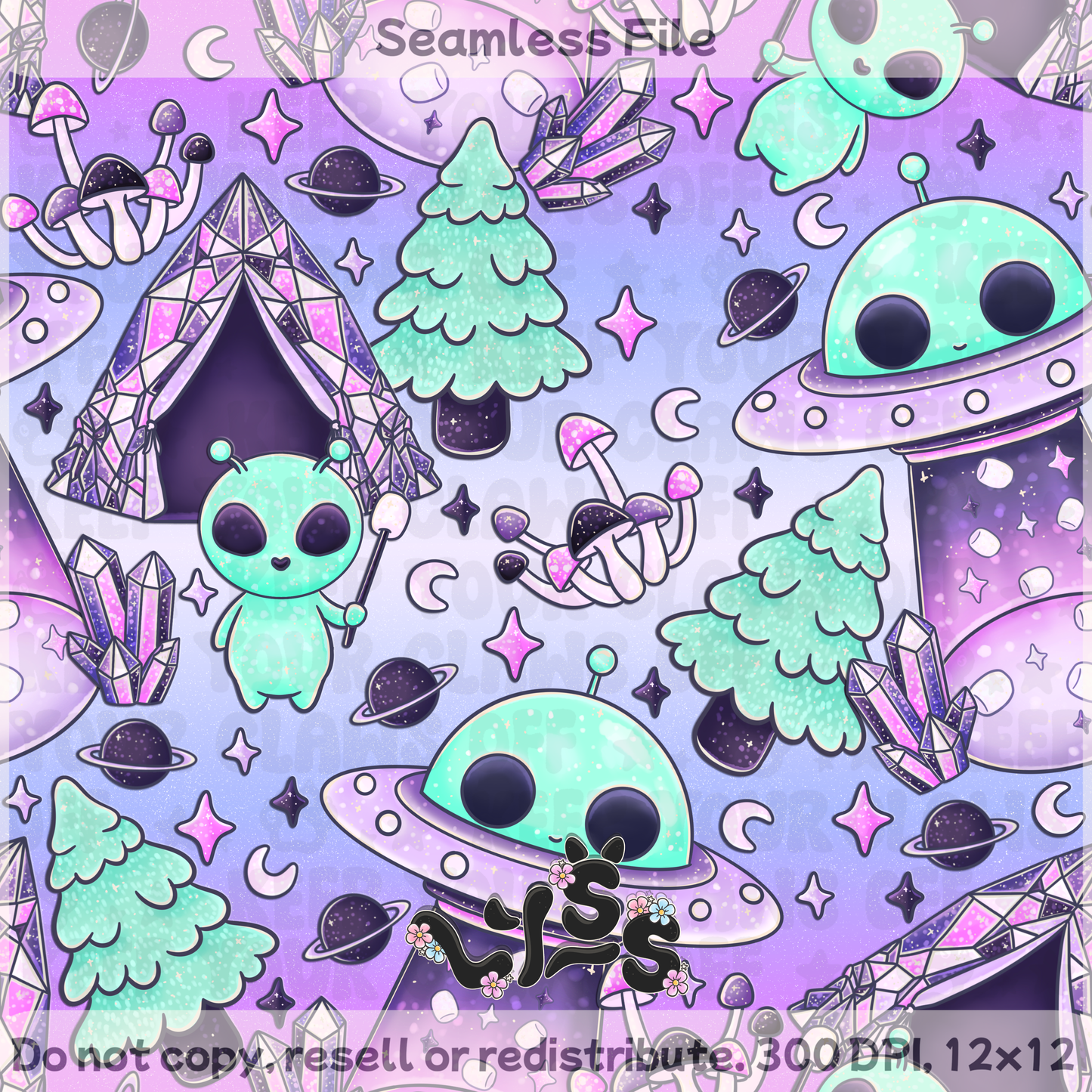 2025 - Lyss Doodles - Seamless - Lyss Doodles - Amethyst Aliens - 25LD026