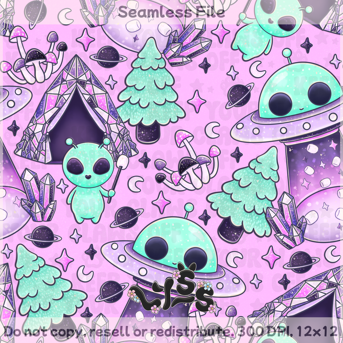 2025 - Lyss Doodles - Seamless - Lyss Doodles - Amethyst Aliens - 25LD026