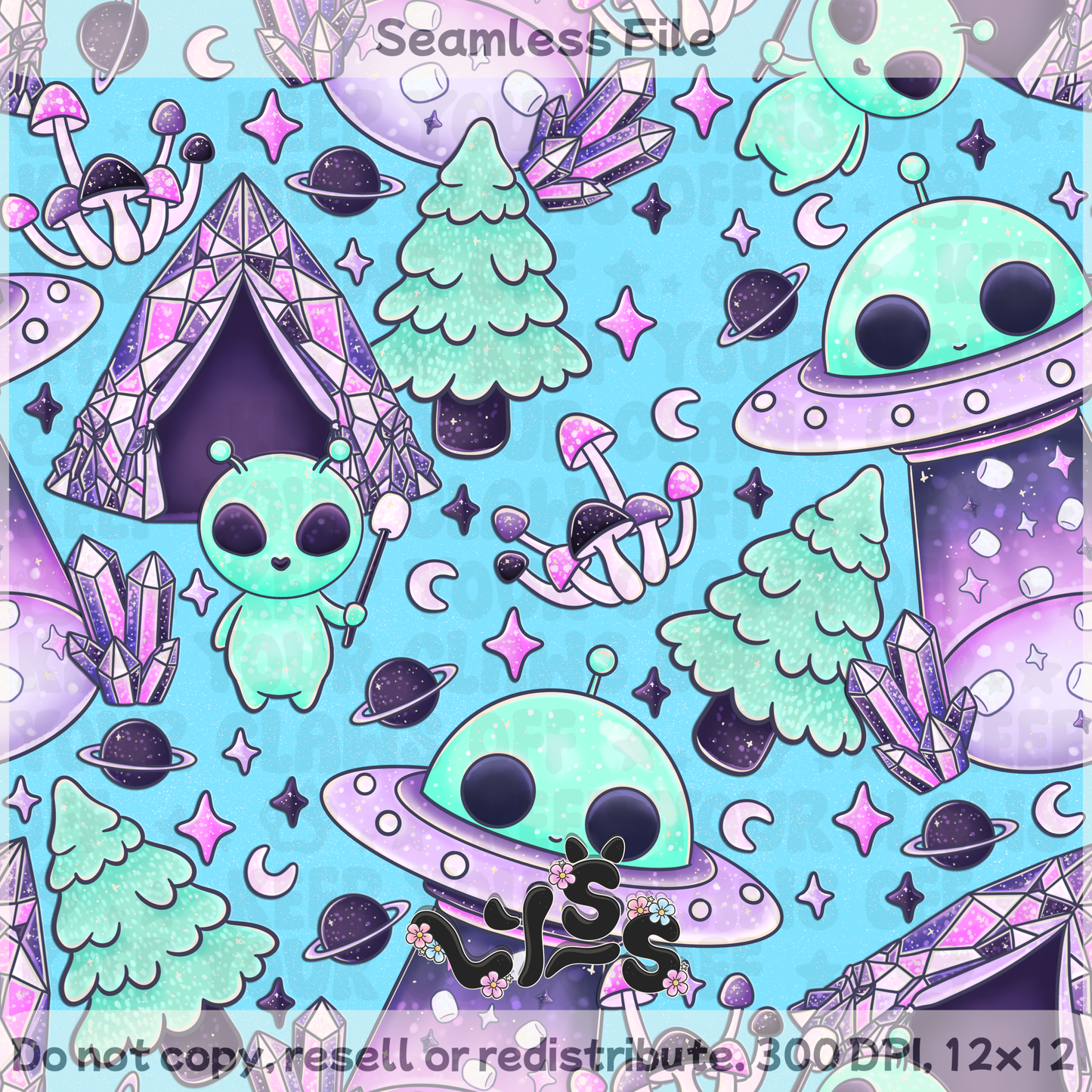 2025 - Lyss Doodles - Seamless - Lyss Doodles - Amethyst Aliens - 25LD026