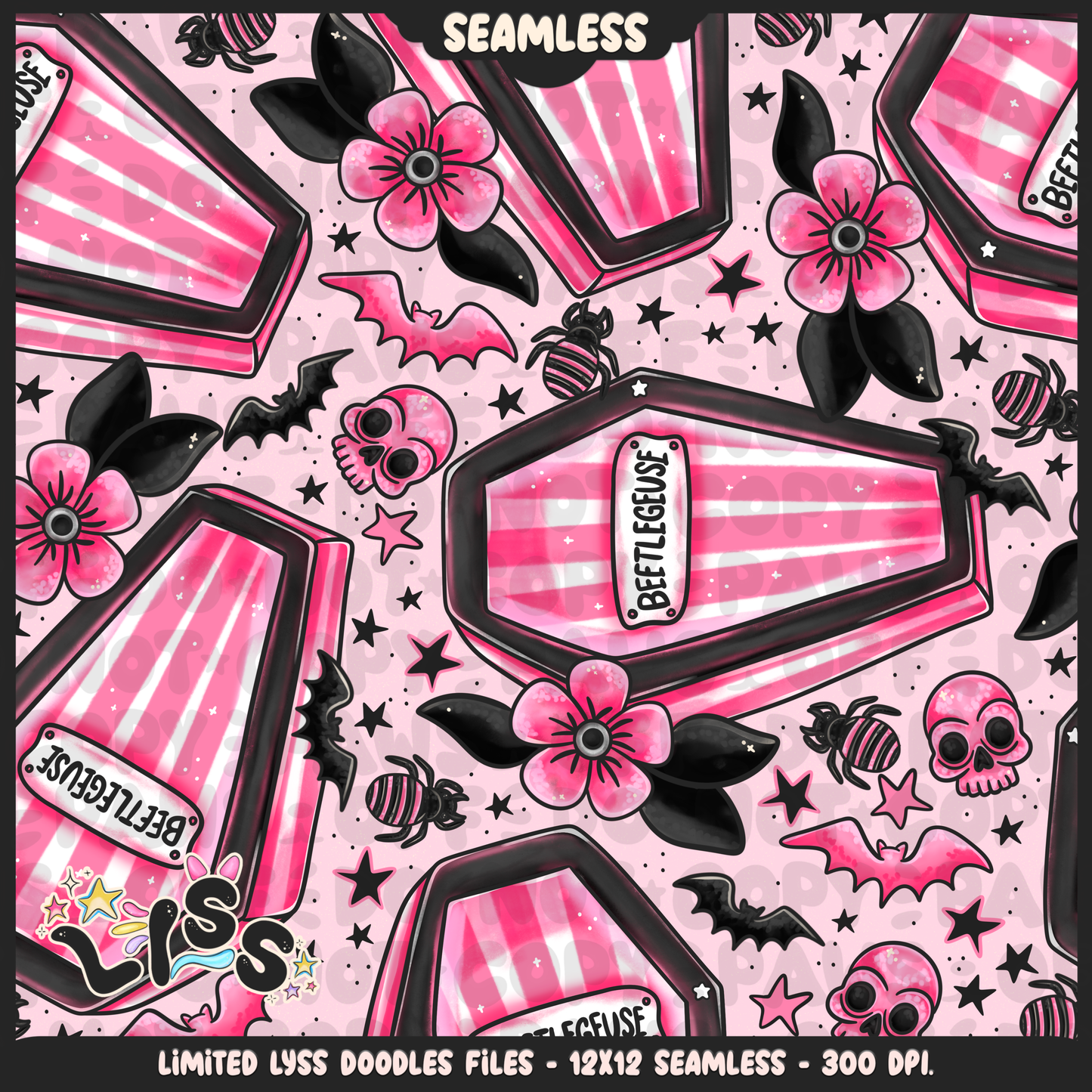 2024 - Lyss Doodles - Seamless - Mains - Beetle x Love kyr Collab - Coffin - 24LD053