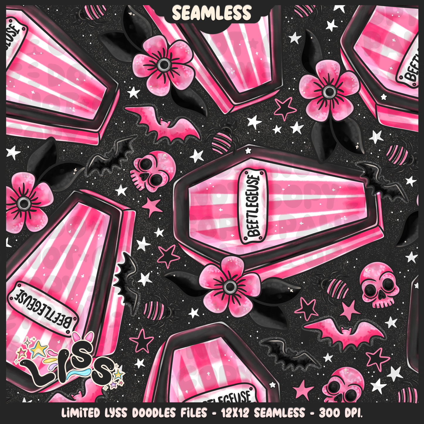 2024 - Lyss Doodles - Seamless - Mains - Beetle x Love kyr Collab - Coffin - 24LD053