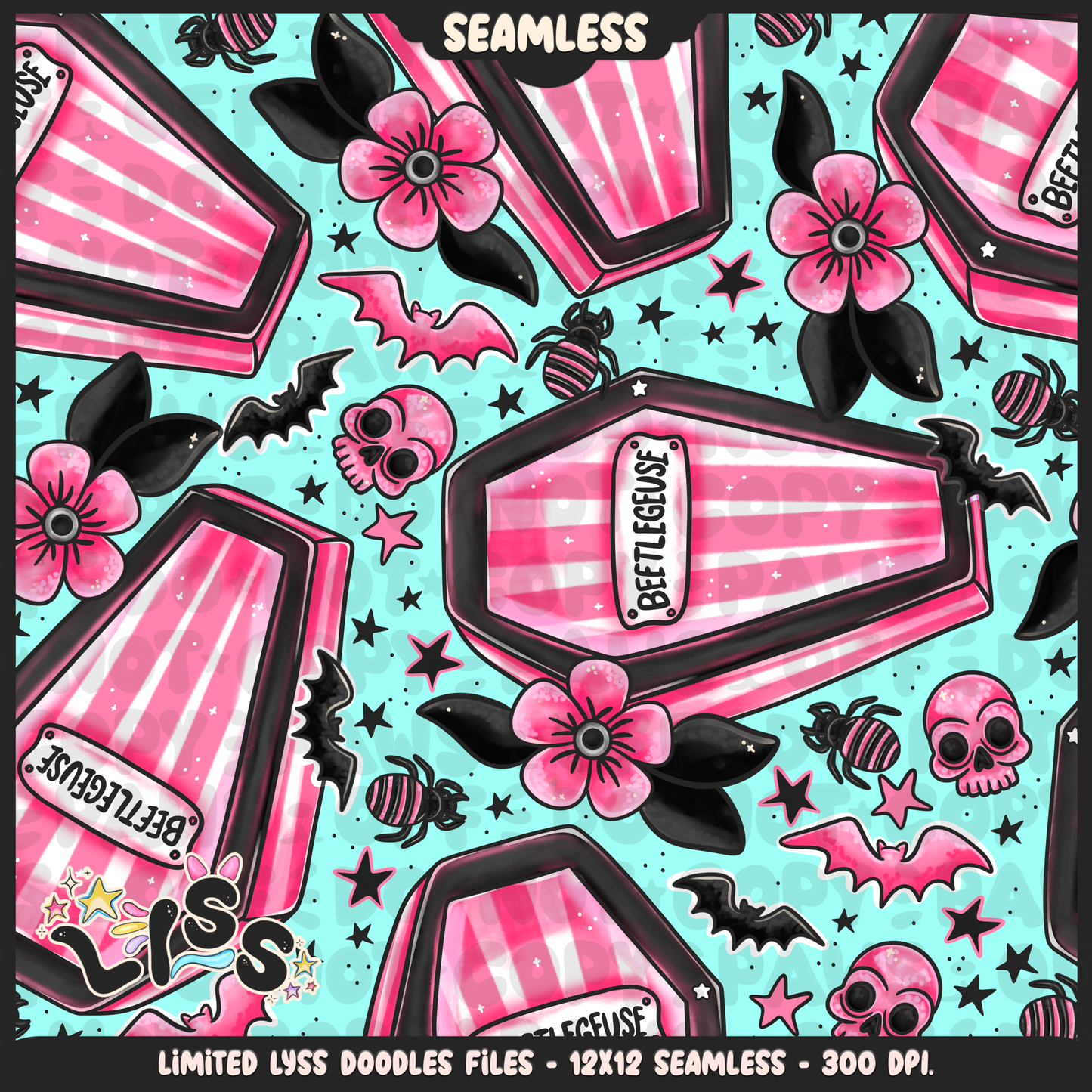 2024 - Lyss Doodles - Seamless - Mains - Beetle x Love kyr Collab - Coffin - 24LD053