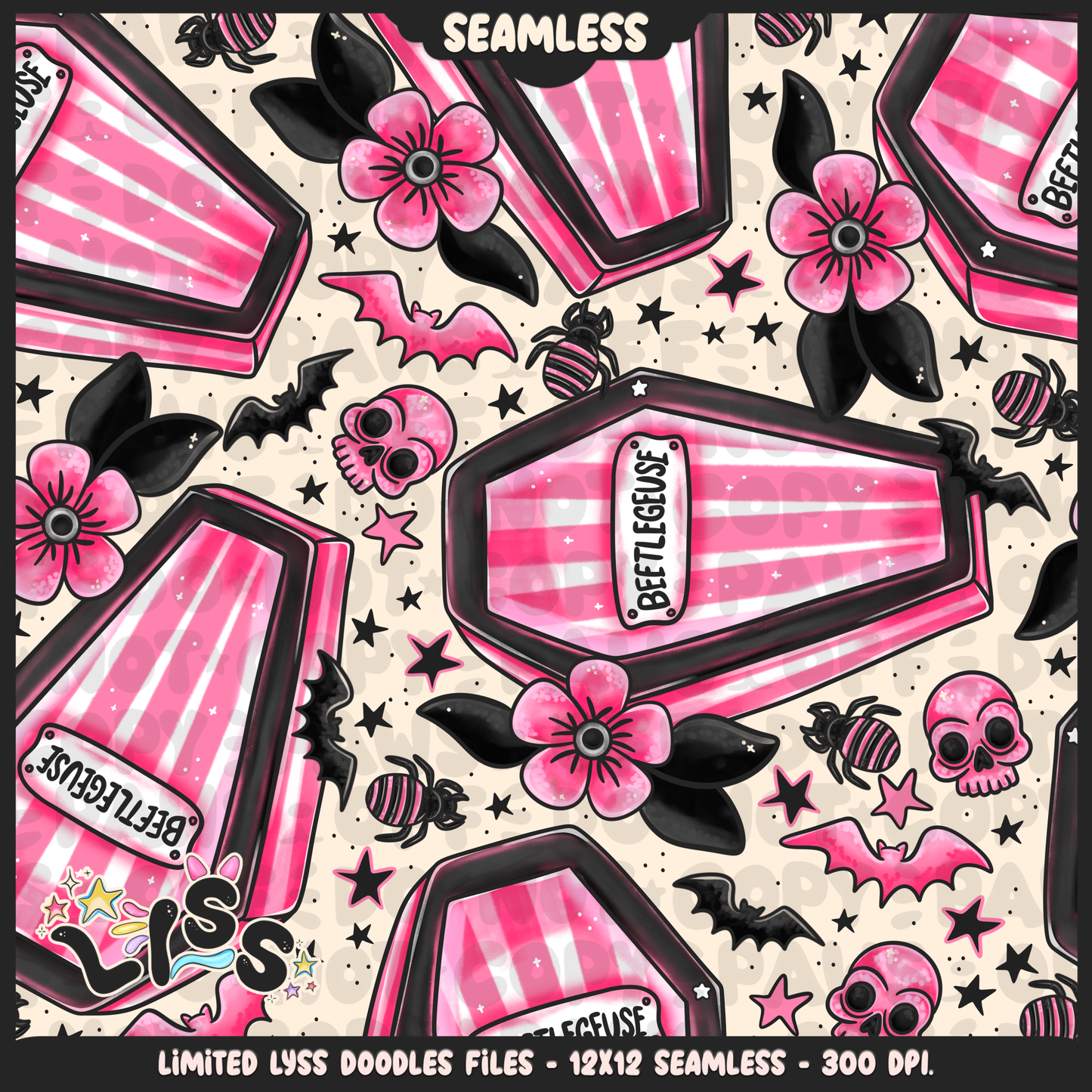 2024 - Lyss Doodles - Seamless - Mains - Beetle x Love kyr Collab - Coffin - 24LD053