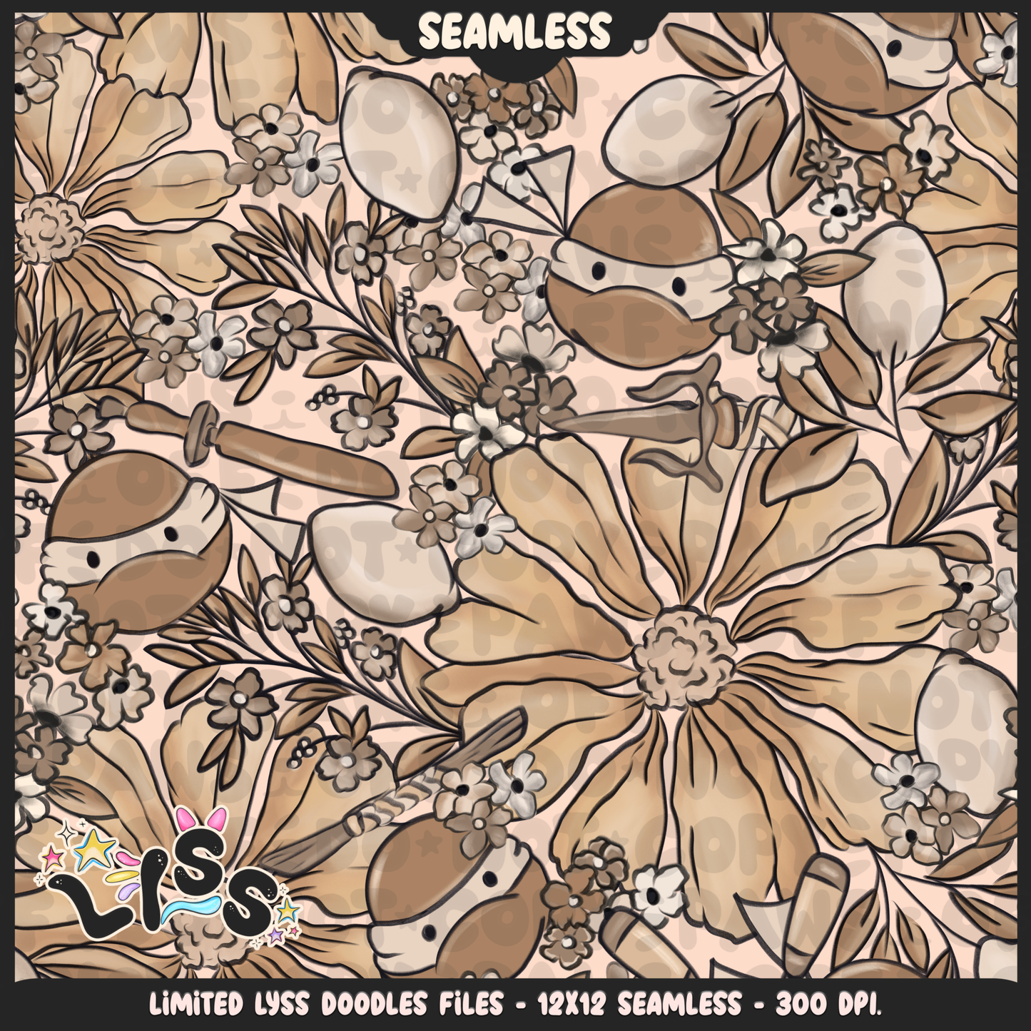2024 - Lyss Doodles - Seamless - Mains - Beige Collection - 24LD014