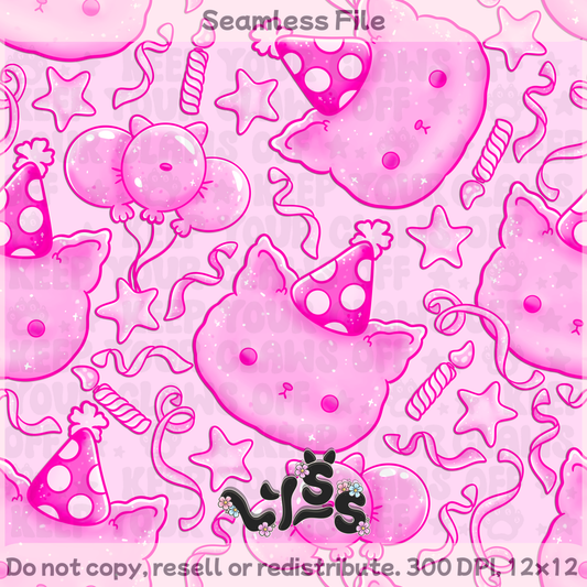 2025 - Lyss Doodles - Seamless - Kitty Birthday - 25LD038
