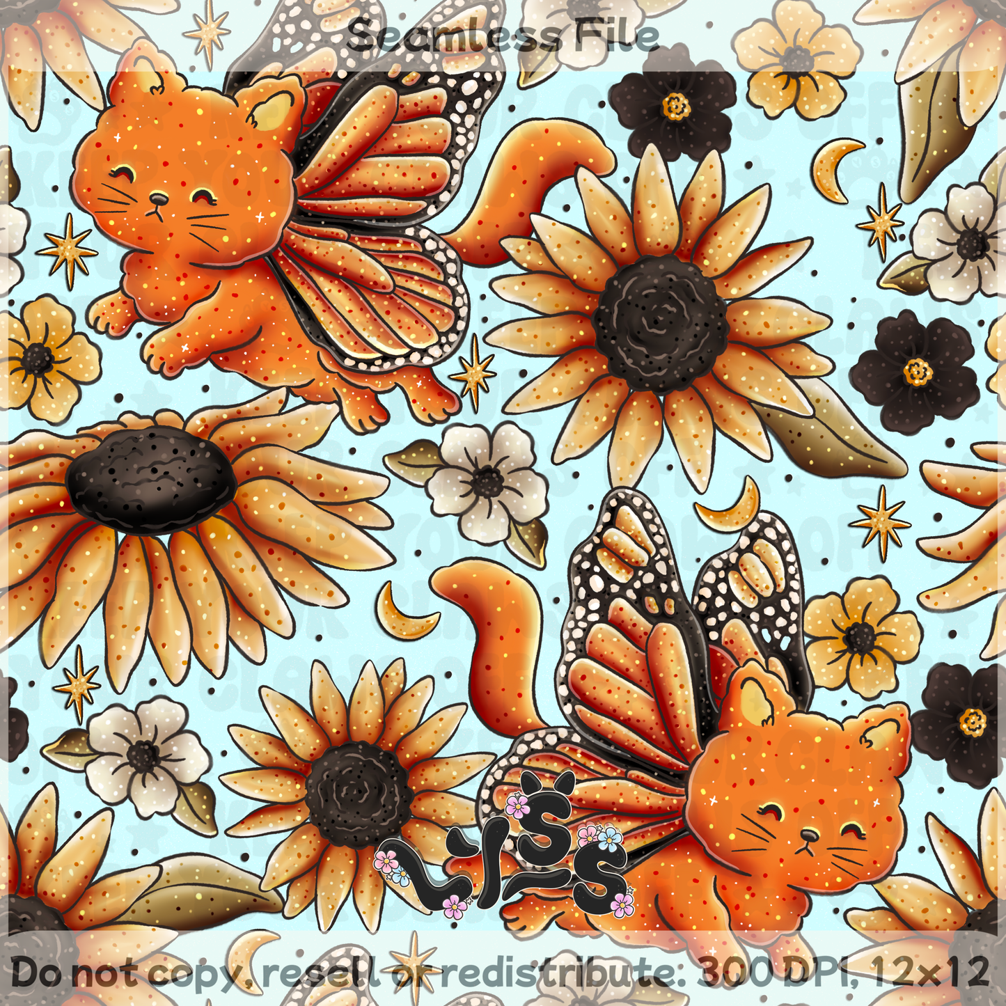 2025 - Lyss Doodles - Seamless - ButterflyCat - 25LD063