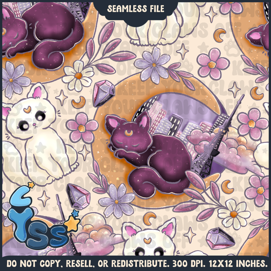 2025 - Lyss Doodles - Seamless - Mains - Colour Collab - Moon Kitties - 25LD003