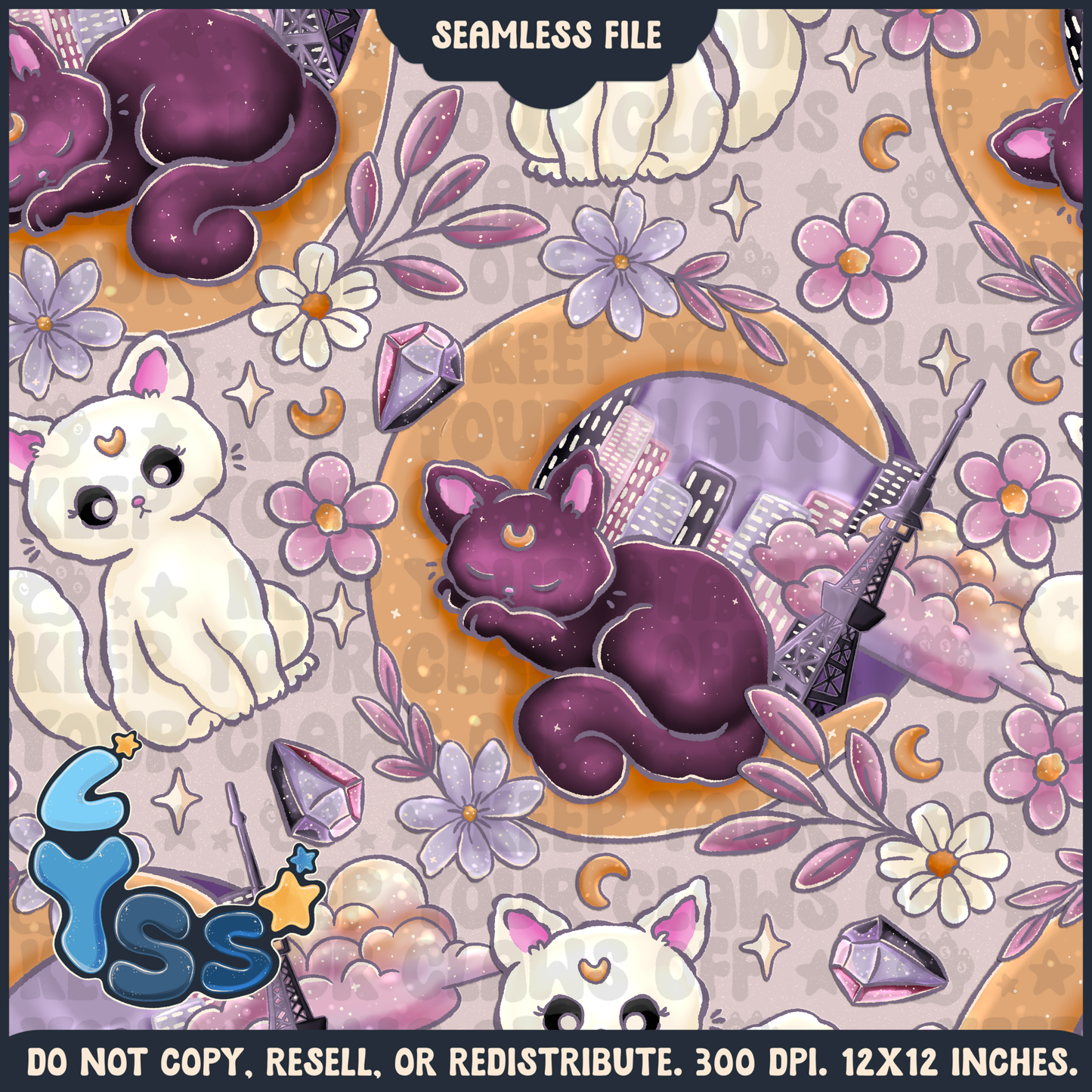 2025 - Lyss Doodles - Seamless - Mains - Colour Collab - Moon Kitties - 25LD003