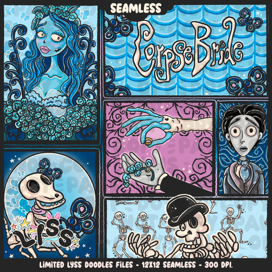 2024 - Lyss Doodles - Seamless - Mains - Skelly Bride Comic - 24LD075