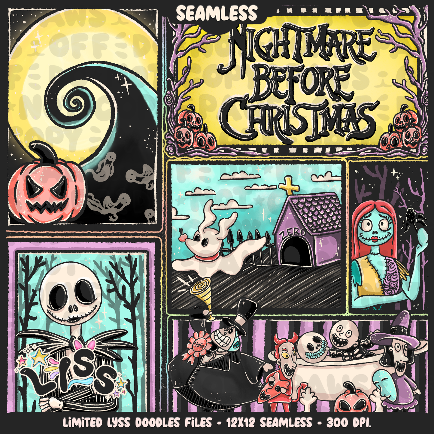2024 - Lyss Doodles - Seamless - Mains - Nightmare comic - 24LD074
