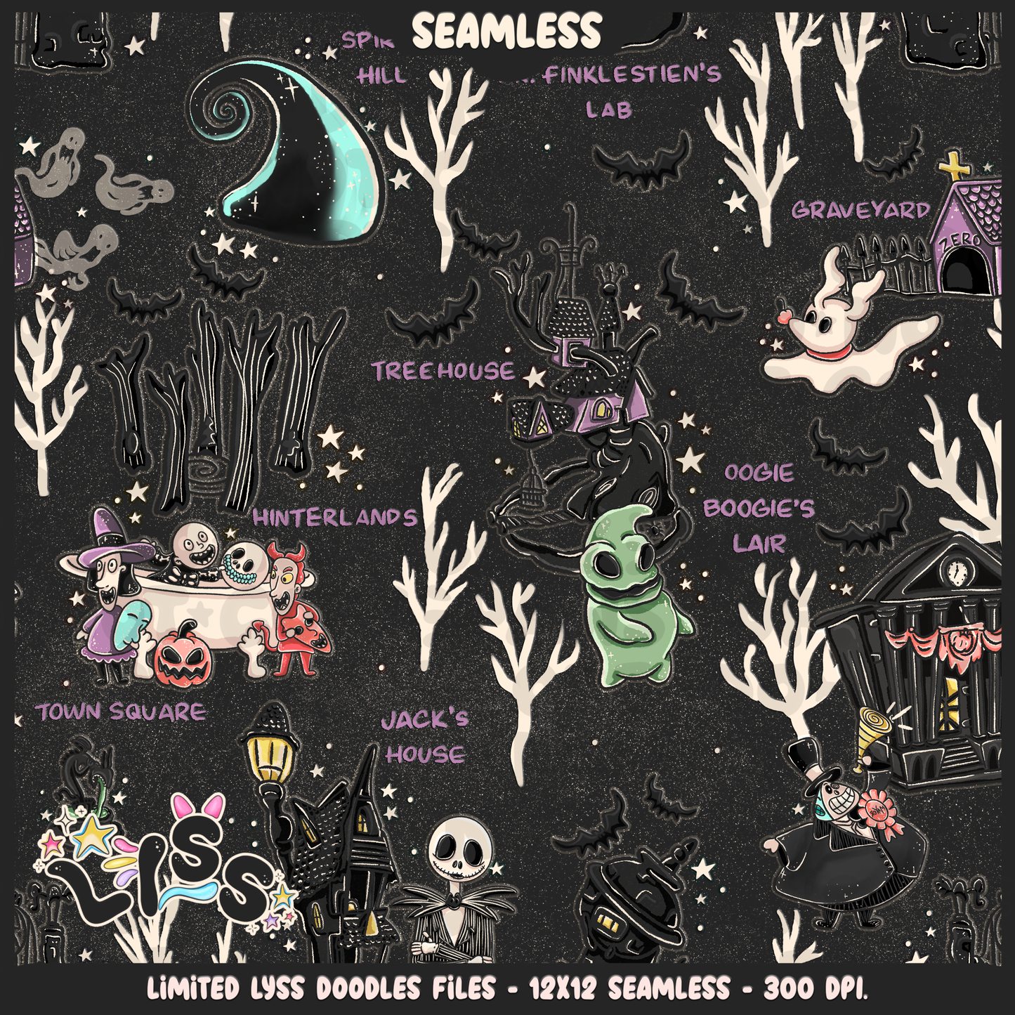 2024 - Lyss Doodles - Seamless - Mains - Nightmare comic - 24LD074