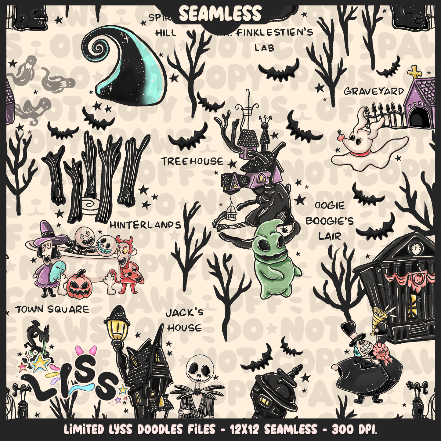 2024 - Lyss Doodles - Seamless - Mains - Nightmare comic - 24LD074