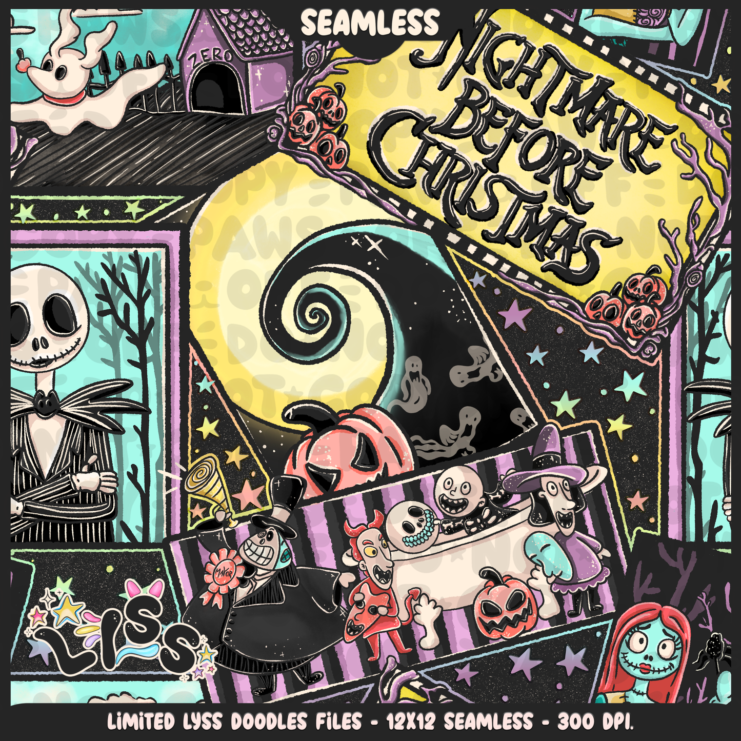 2024 - Lyss Doodles - Seamless - Mains - Nightmare comic - 24LD074