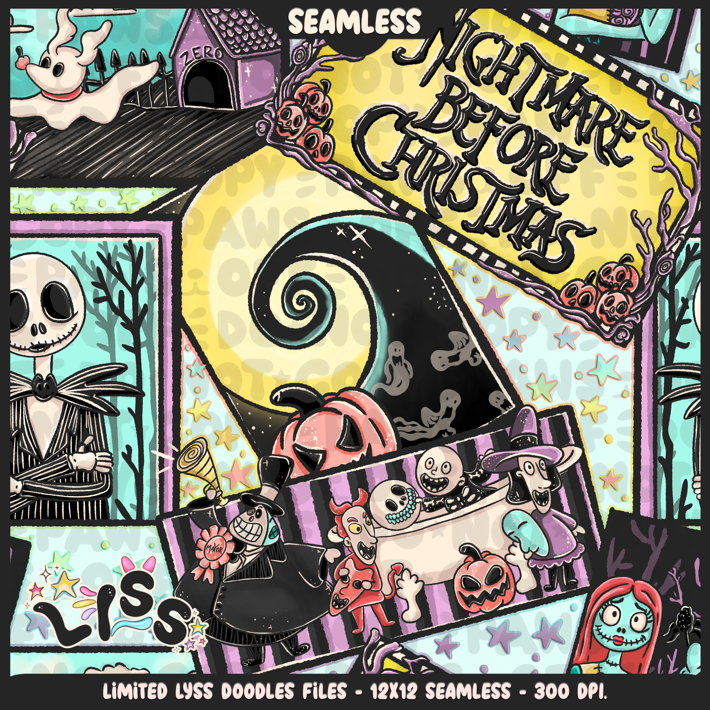 2024 - Lyss Doodles - Seamless - Mains - Nightmare comic - 24LD074