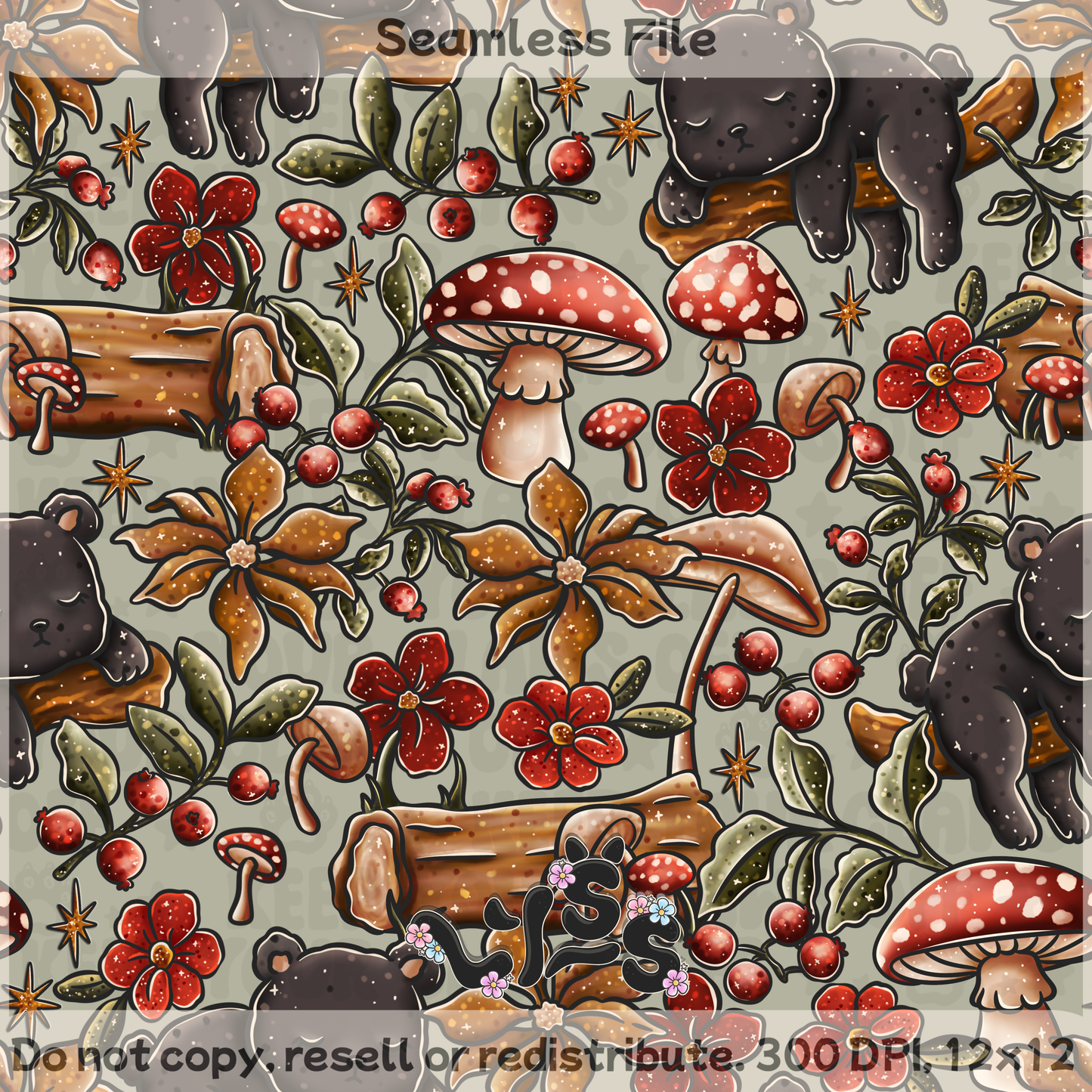 2025 - Lyss Doodles - Seamless - Cub & Flora - 25LD048