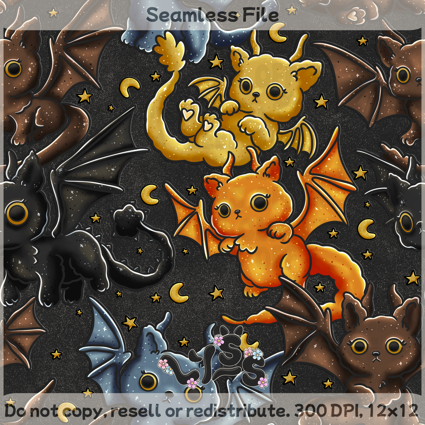 2025 - Lyss Doodles - Seamless - Mains - Dragon Riders - Cats - 25LD018
