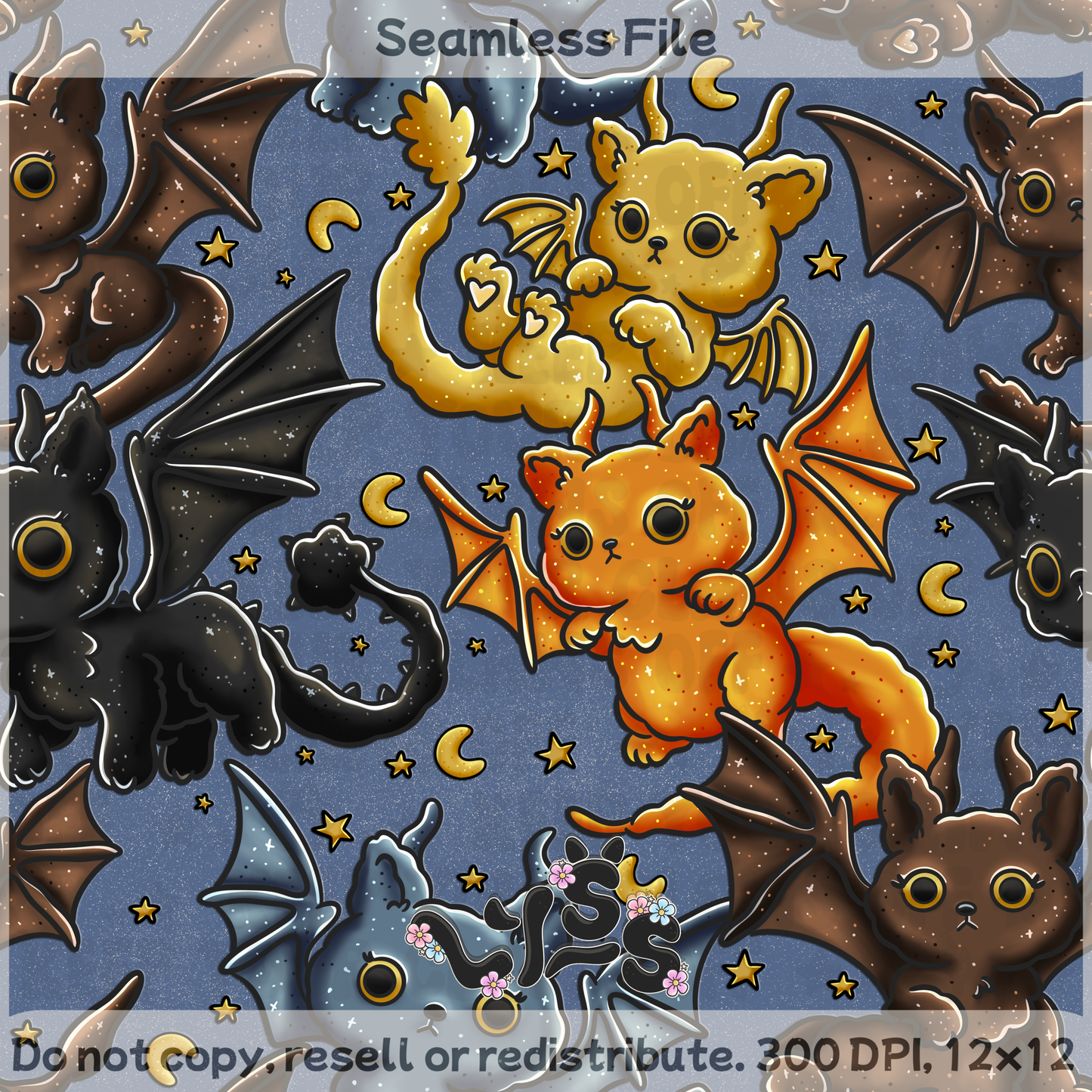 2025 - Lyss Doodles - Seamless - Mains - Dragon Riders - Cats - 25LD018