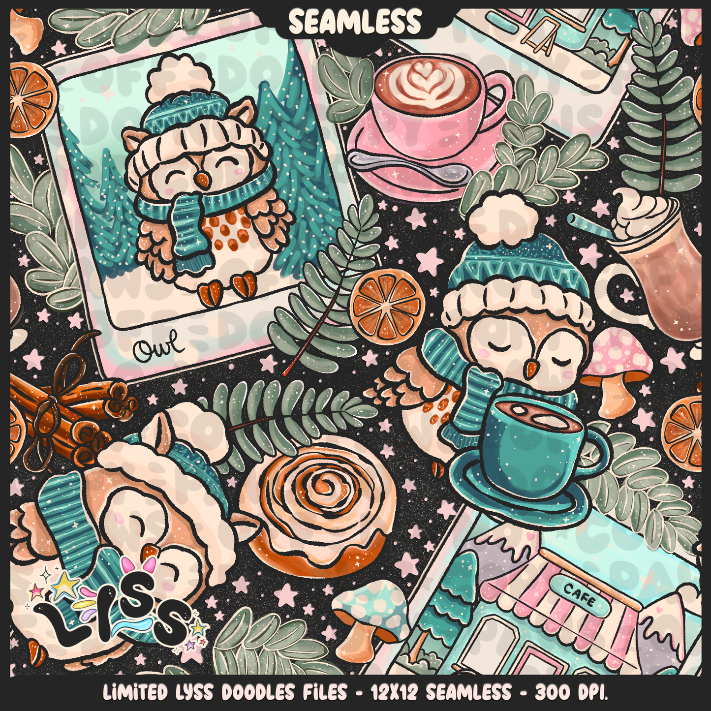 2024 - Lyss Doodles - Seamless - Mains - Enchanted Cafe - 24LD081