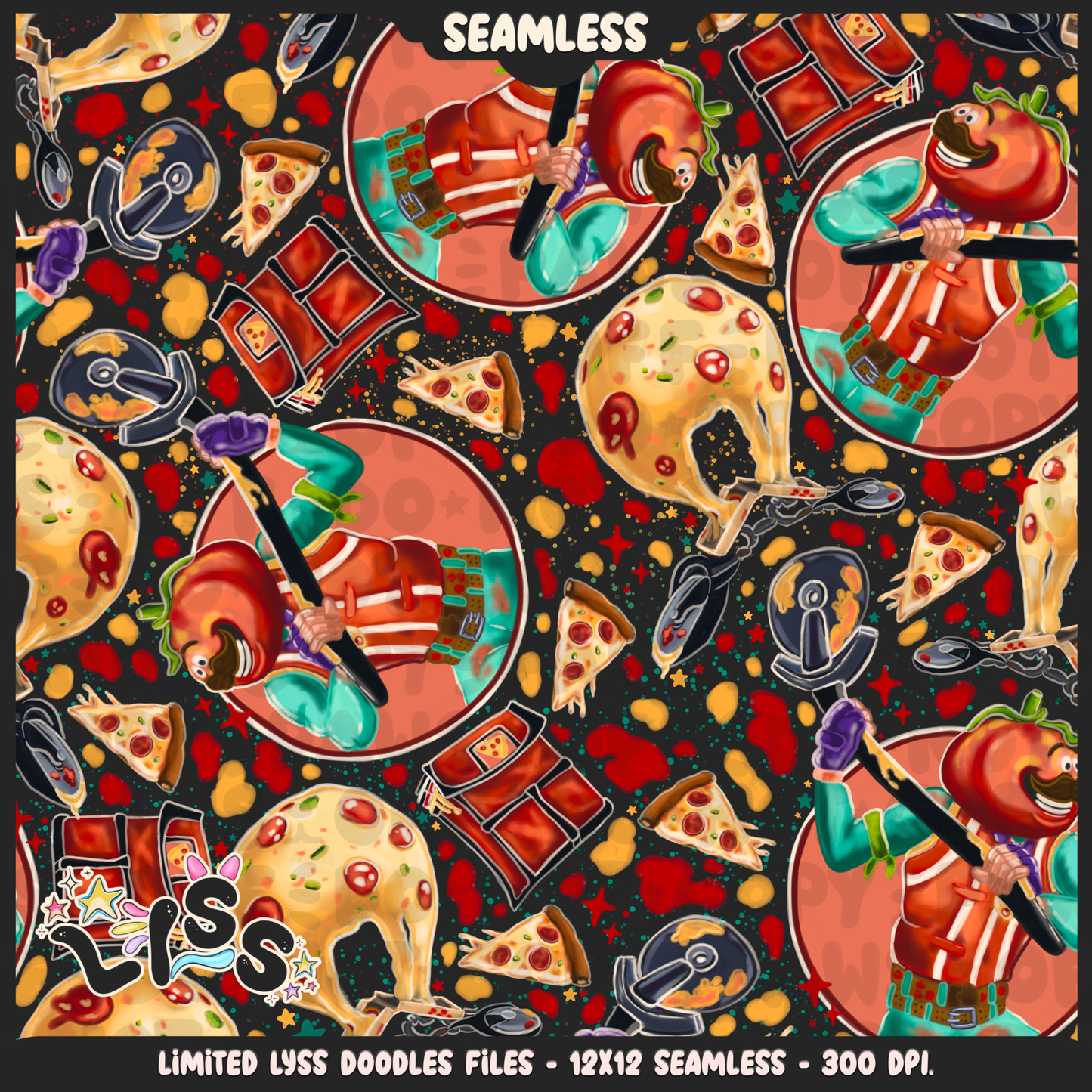 2024 - Lyss Doodles - Seamless - Mains - Fort Battle - Tomato