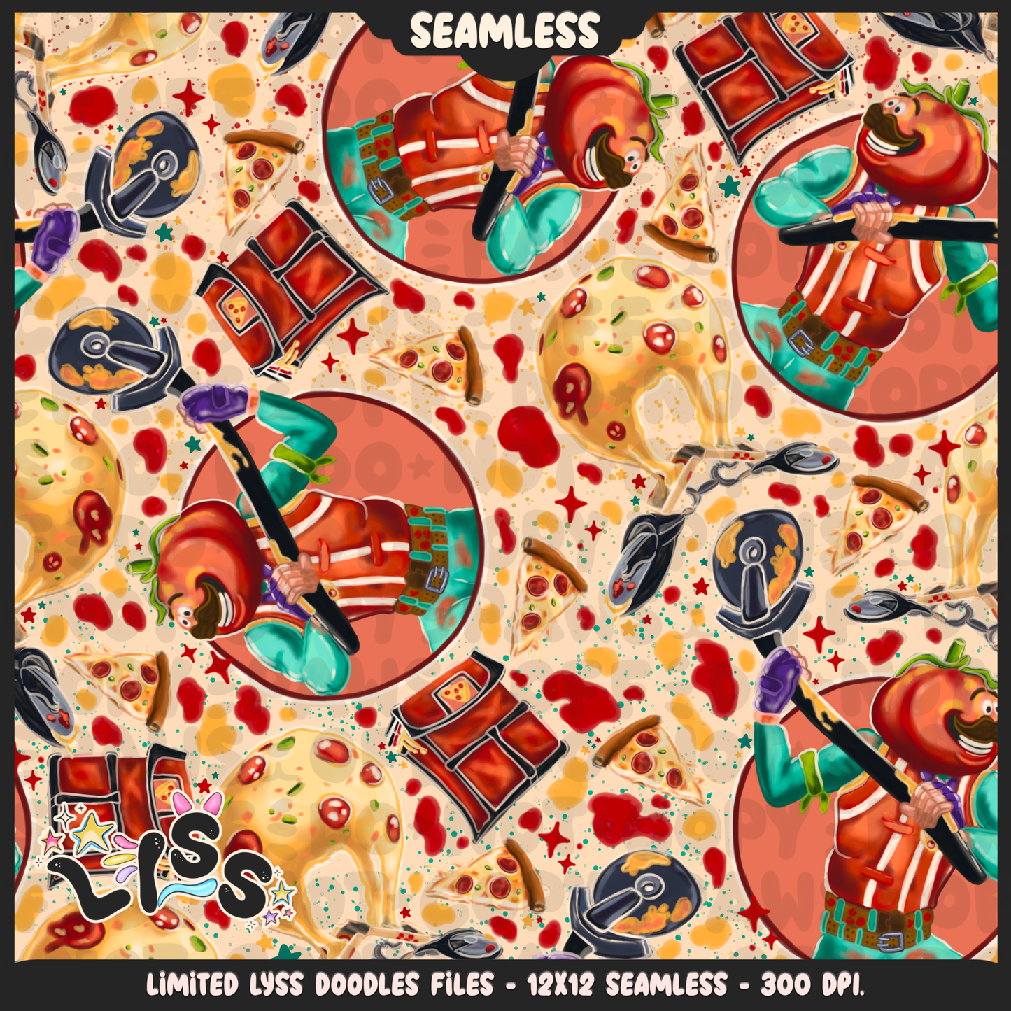 2024 - Lyss Doodles - Seamless - Mains - Fort Battle - Tomato