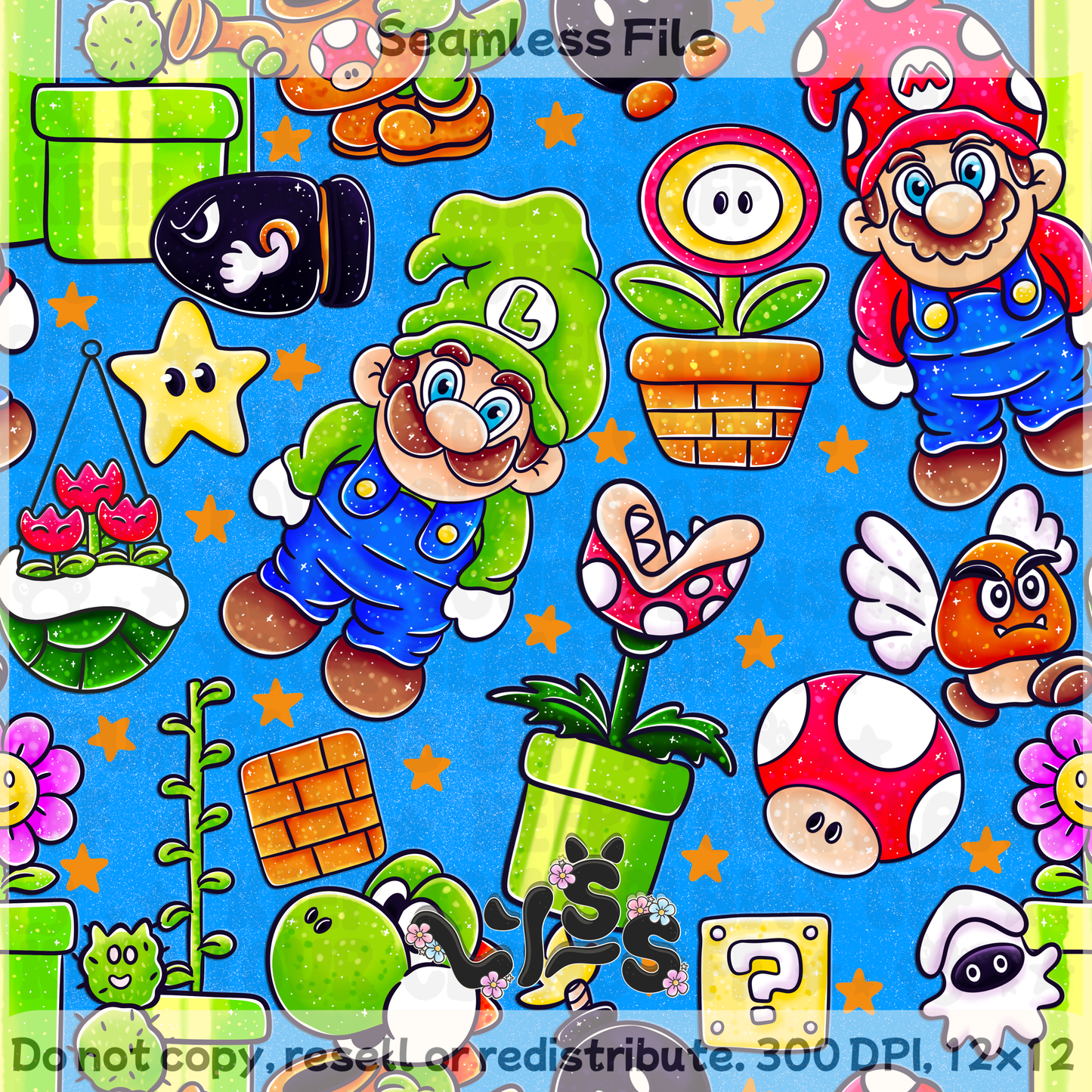 2025 - Lyss Doodles - Seamless - Garden Mario - 25LD032