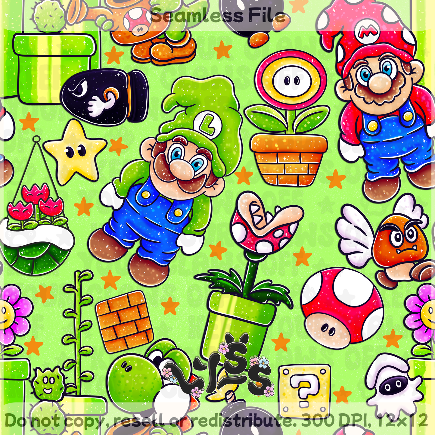 2025 - Lyss Doodles - Seamless - Garden Mario - 25LD032