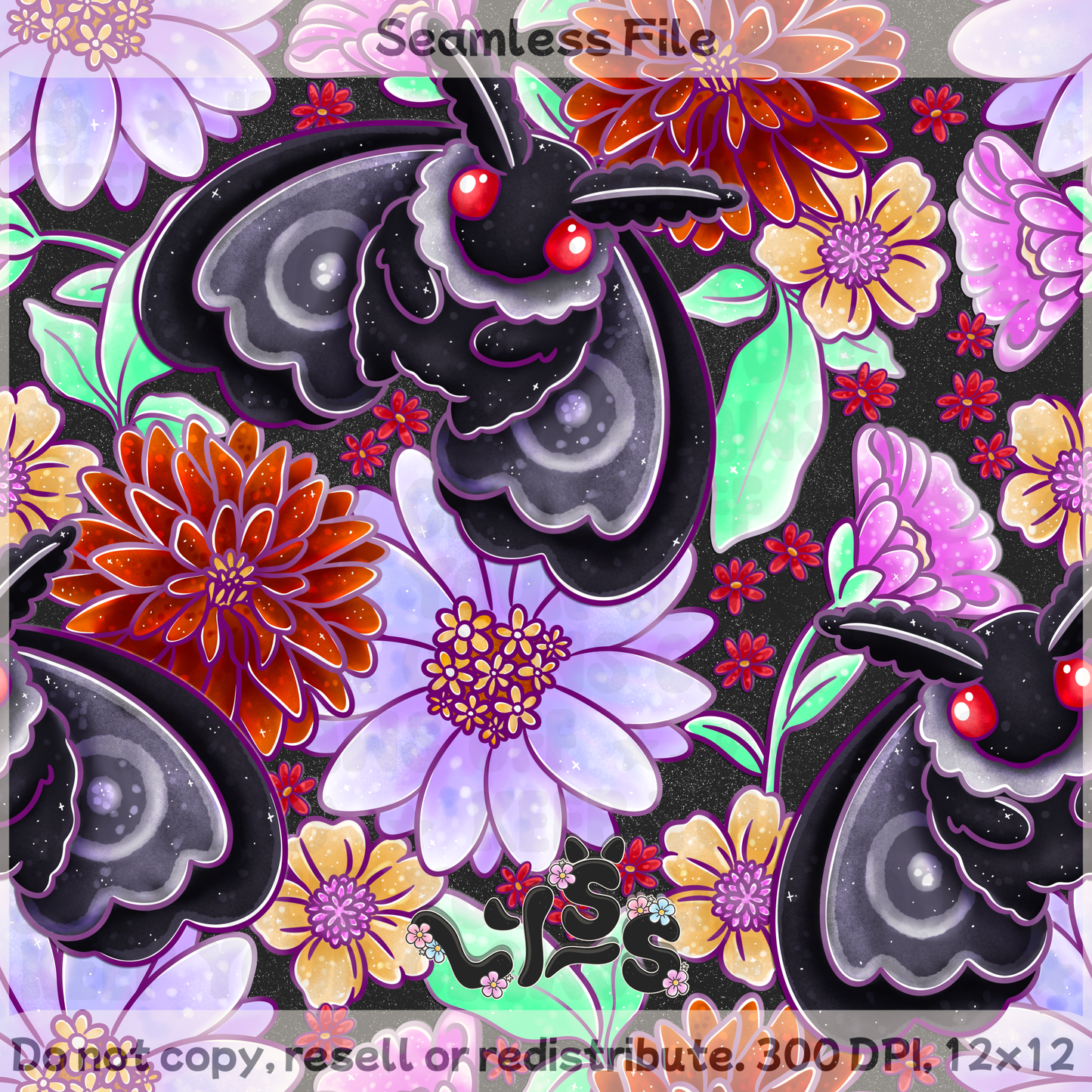 2025 - Lyss Doodles - Seamless - Garden Mothman - 25LD034