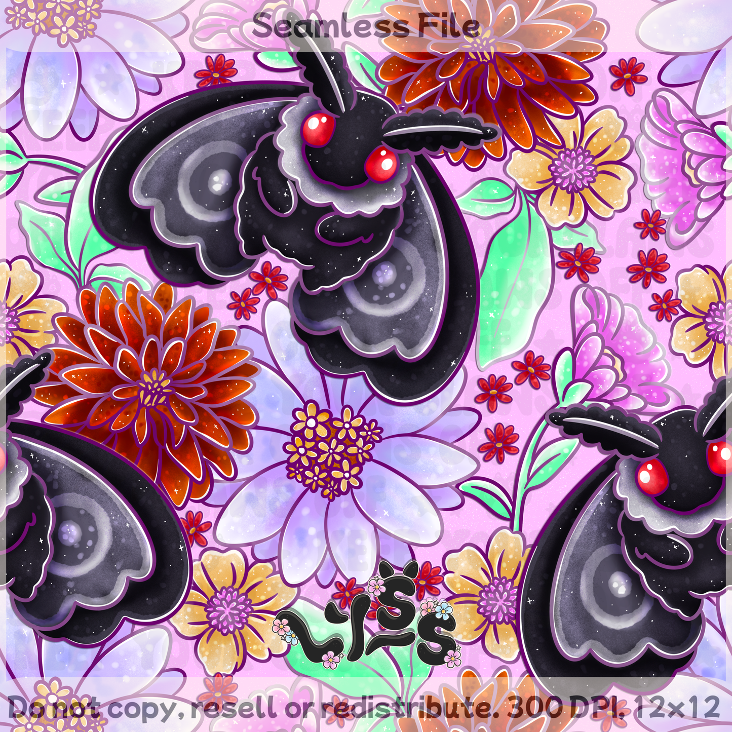 2025 - Lyss Doodles - Seamless - Garden Mothman - 25LD034
