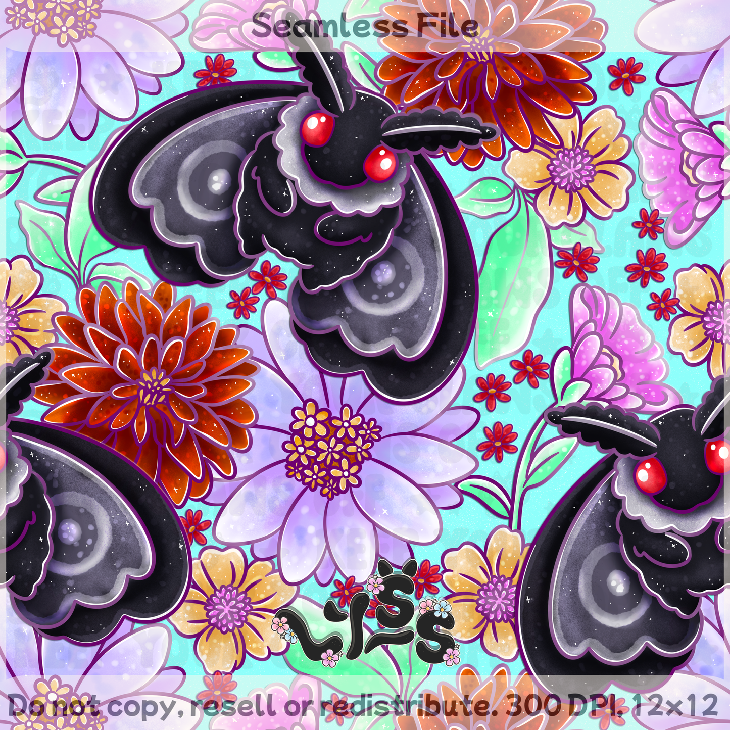 2025 - Lyss Doodles - Seamless - Garden Mothman - 25LD034