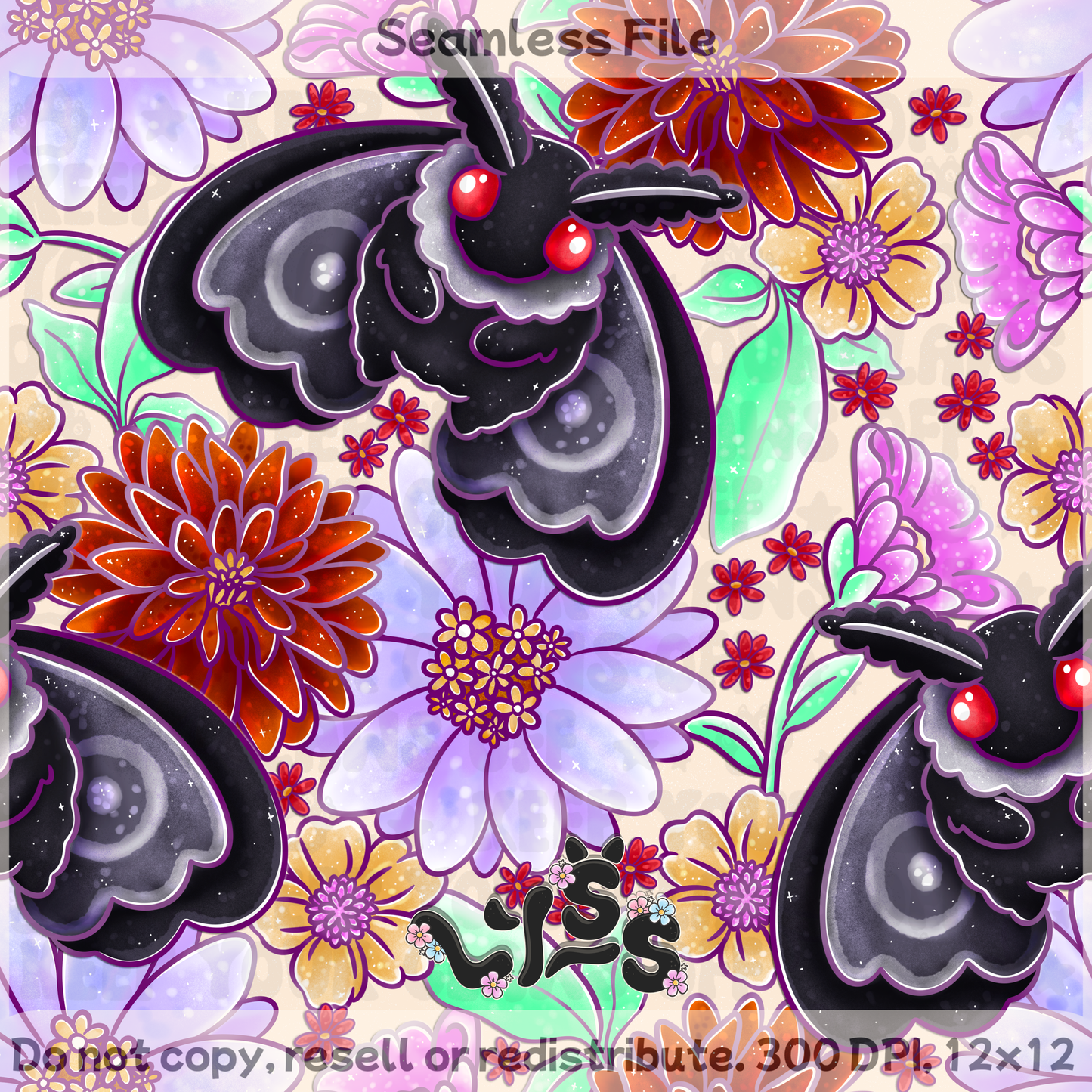 2025 - Lyss Doodles - Seamless - Garden Mothman - 25LD034