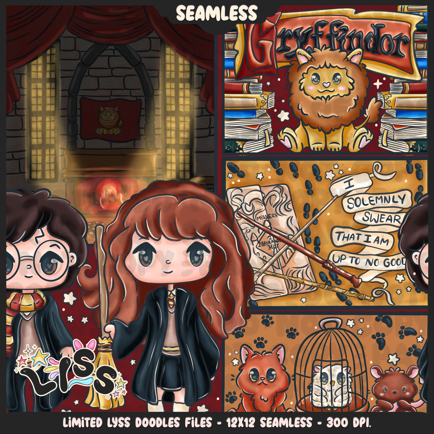 2024 - Lyss Doodles - Seamless - Mains - HP Pride - Griffindor - 24LD034