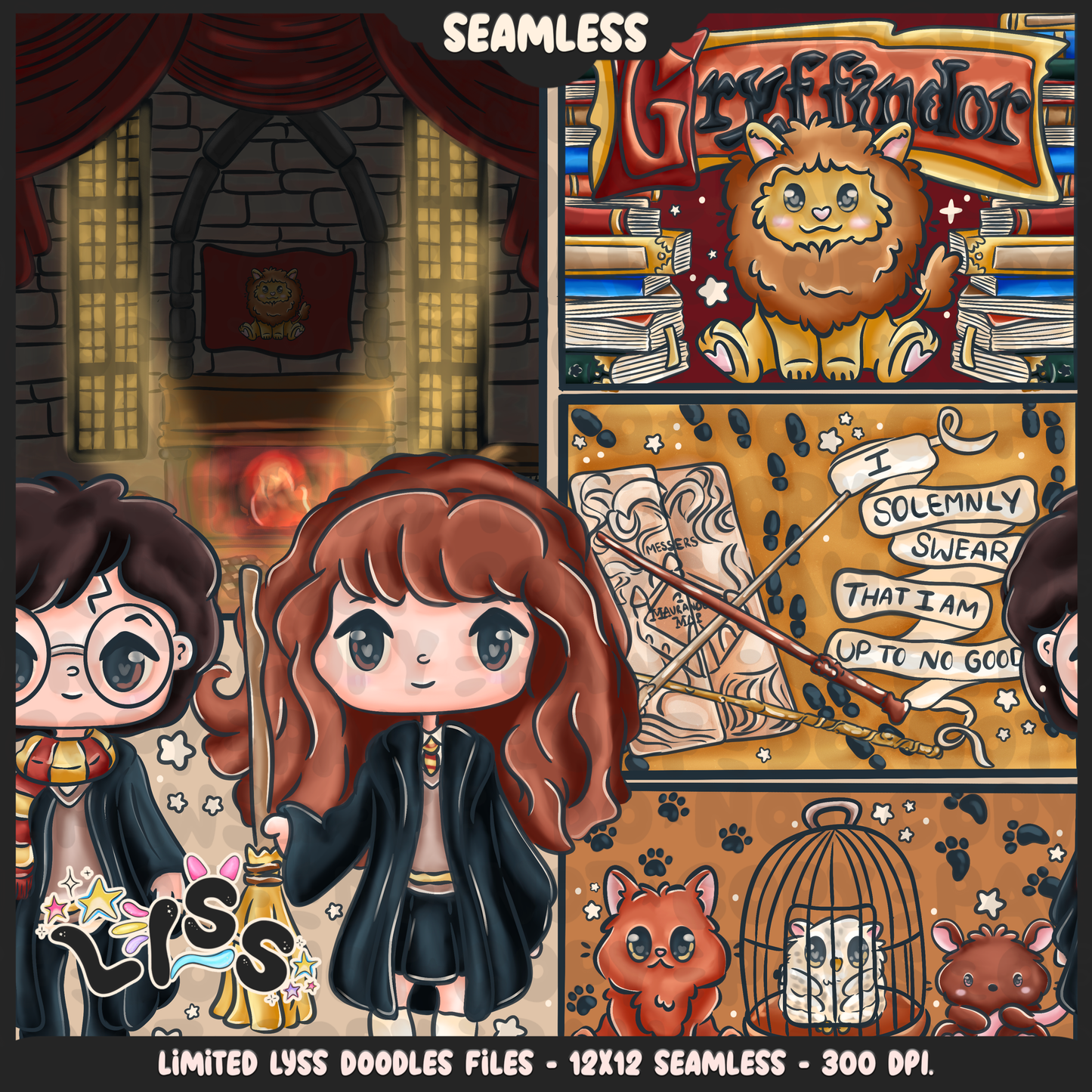 2024 - Lyss Doodles - Seamless - Mains - HP Pride - Griffindor - 24LD034