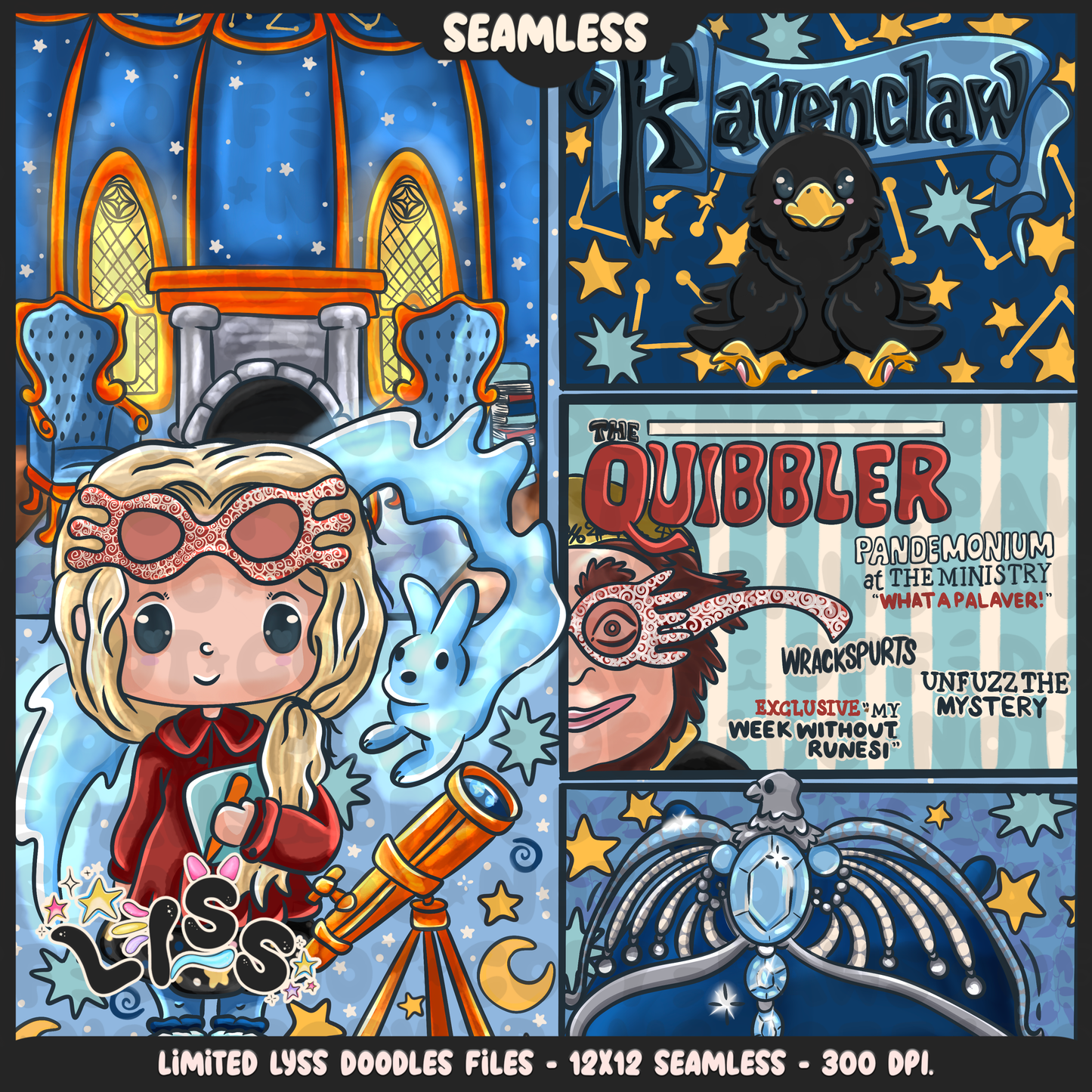 2024 - Lyss Doodles - Seamless - Mains - HP Pride - Ravenclaw - 24LD035