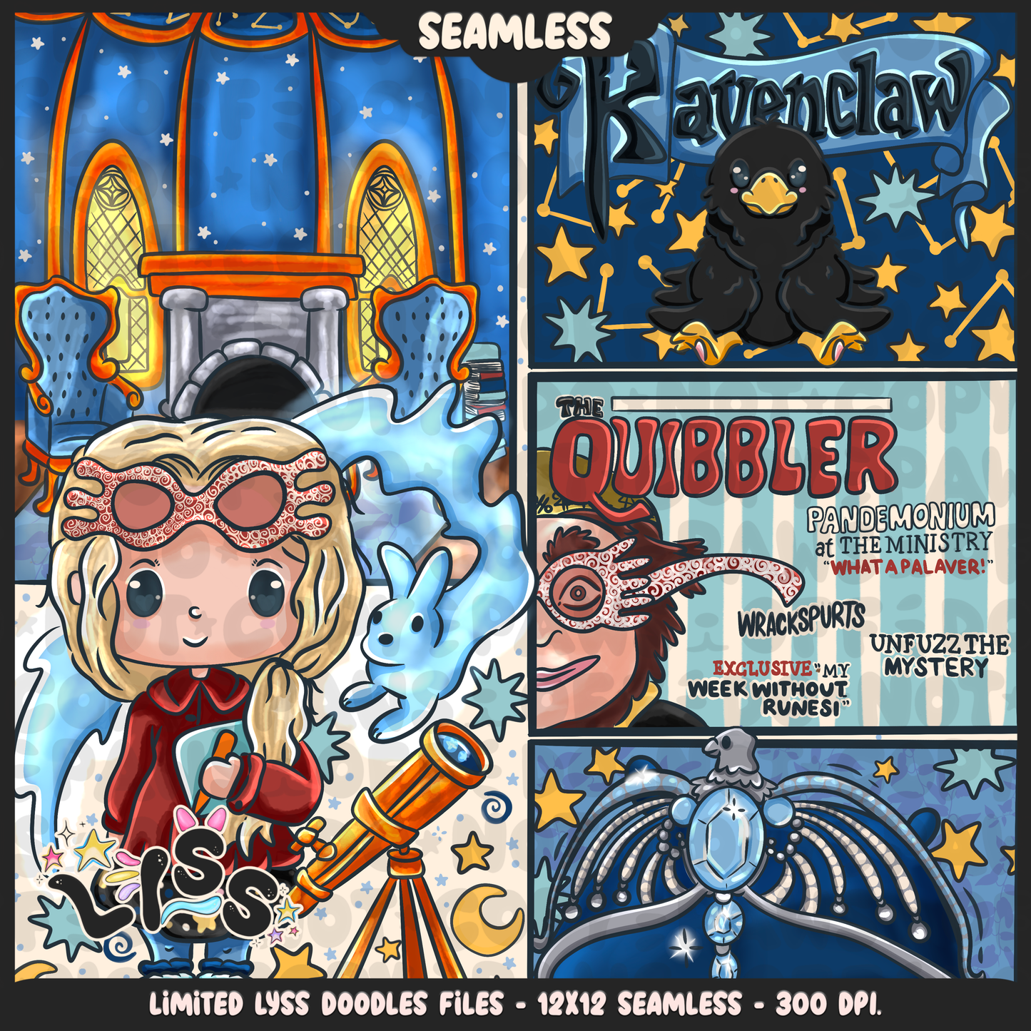 2024 - Lyss Doodles - Seamless - Mains - HP Pride - Ravenclaw - 24LD035