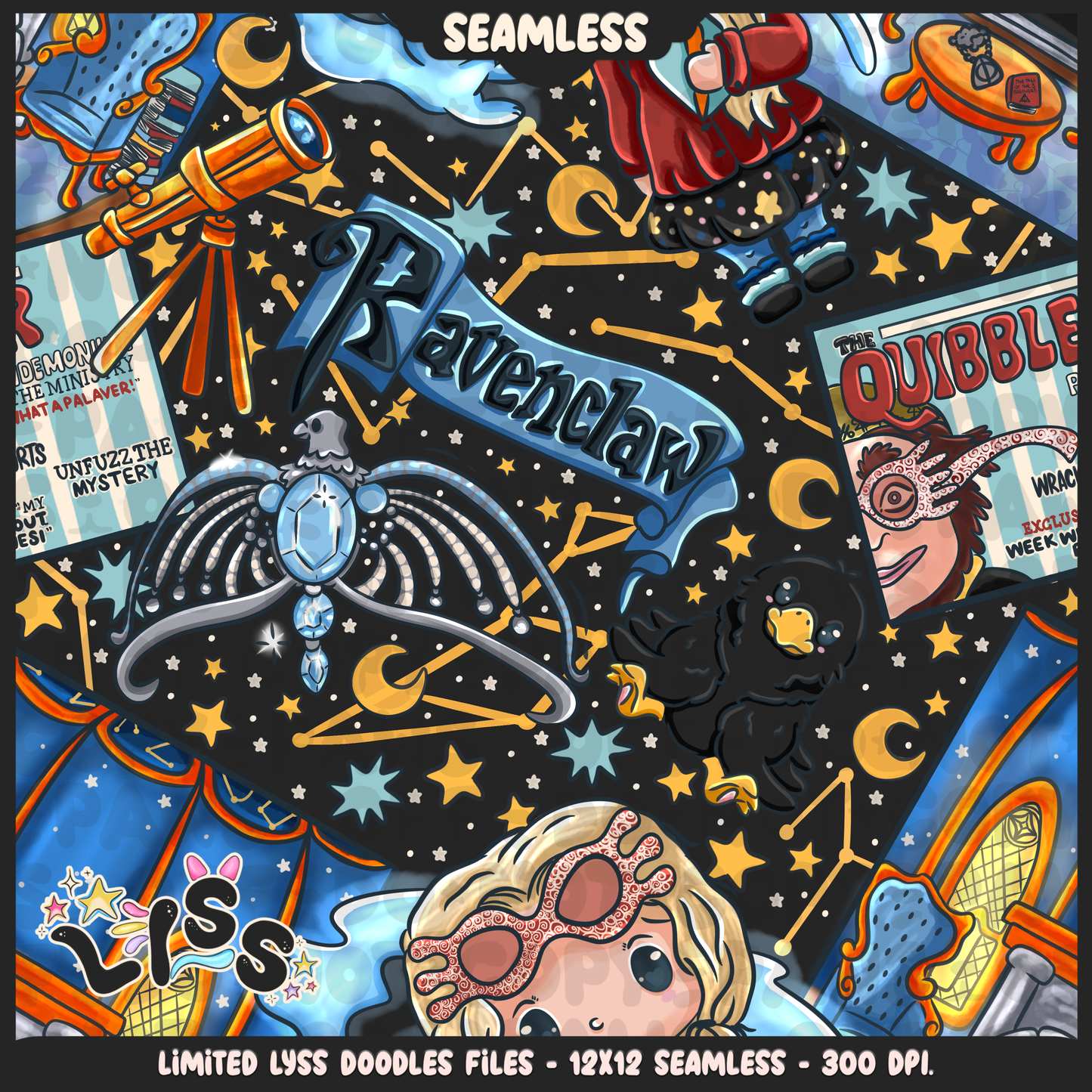 2024 - Lyss Doodles - Seamless - Mains - HP Pride - Ravenclaw - 24LD035