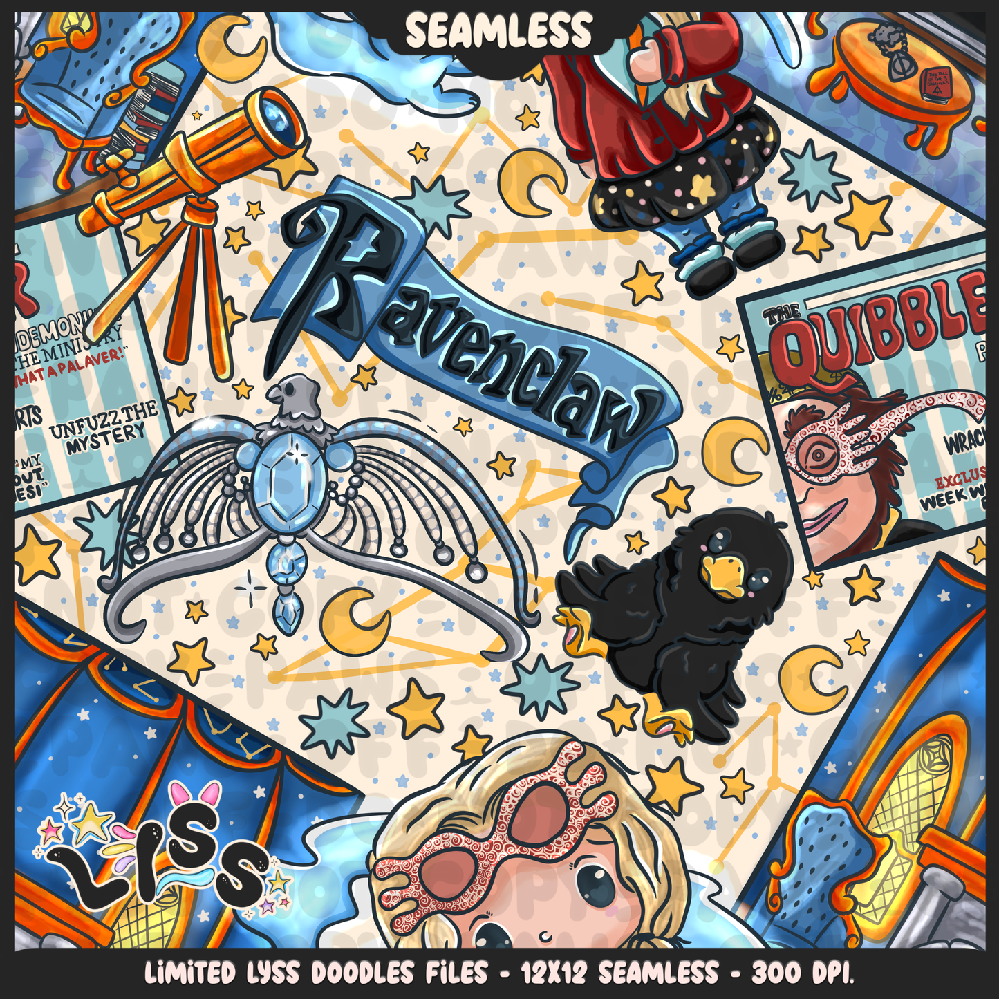 2024 - Lyss Doodles - Seamless - Mains - HP Pride - Ravenclaw - 24LD035