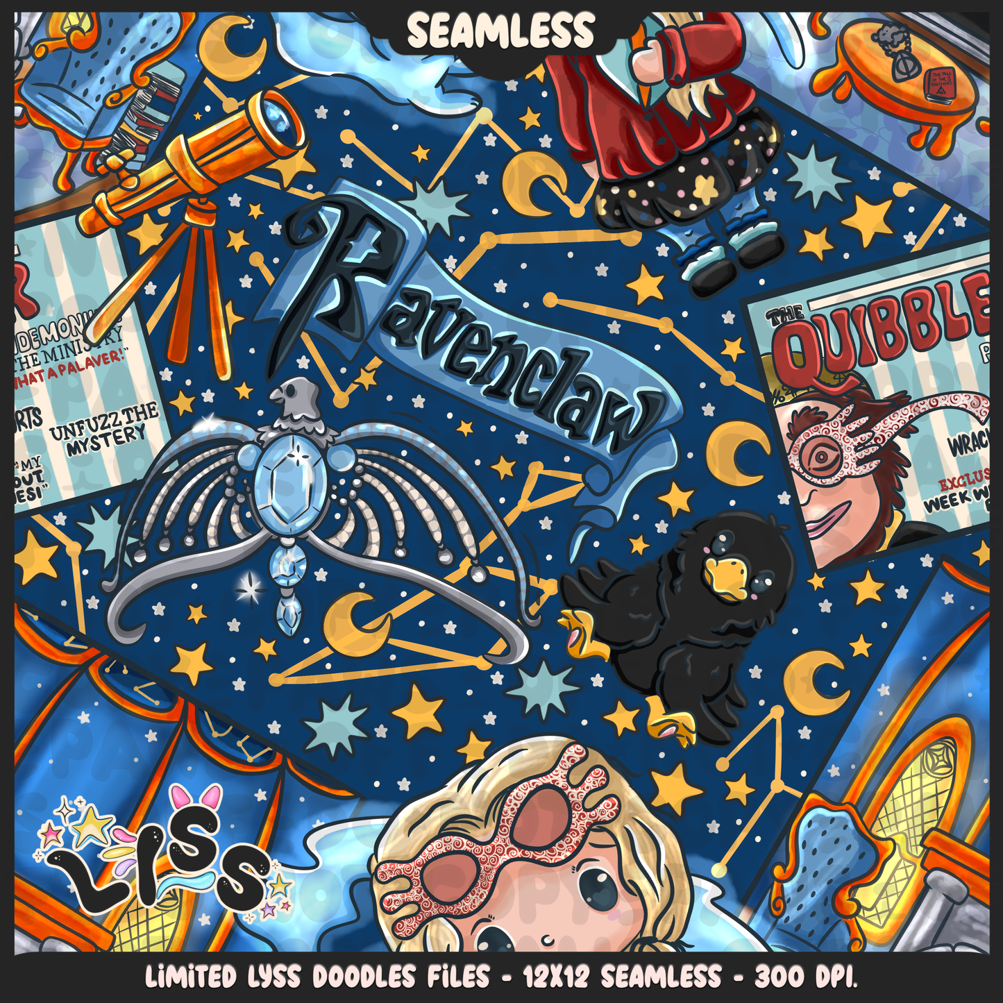 2024 - Lyss Doodles - Seamless - Mains - HP Pride - Ravenclaw - 24LD035