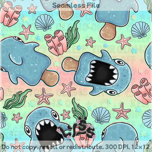 2025 - Lyss Doodles - Seamless - Icy Sharks - 25LD043