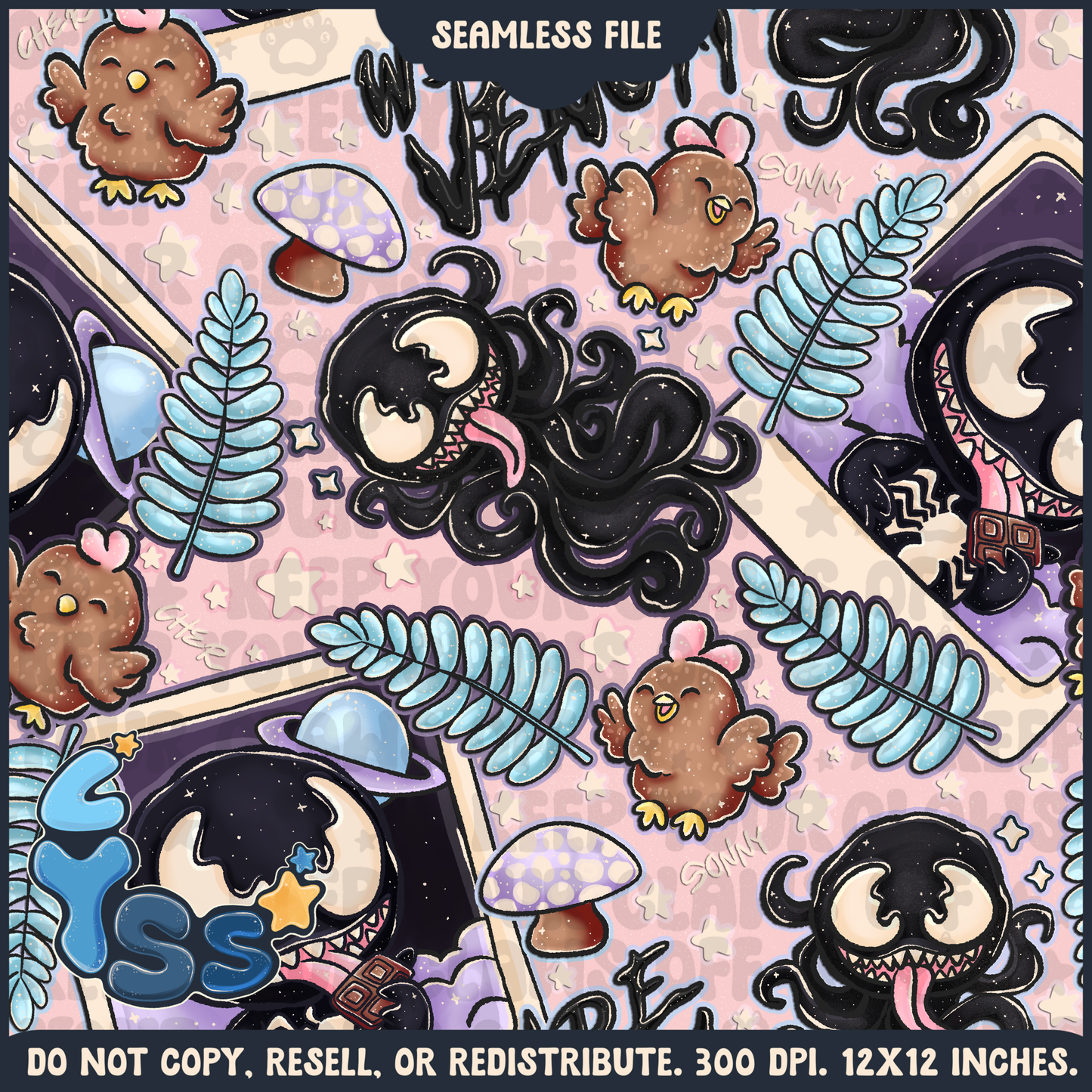 2024 - Lyss Doodles - Seamless - Mains - Superhero Collection - Ink Alien - 24LD084