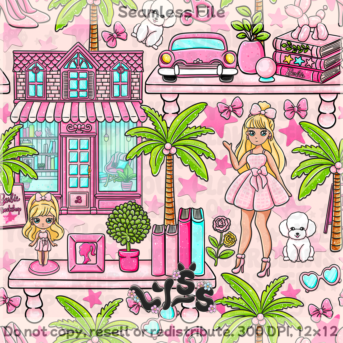 2025 - Lyss Doodles - Seamless - Mains - Malibu Bookstore - 25LD021