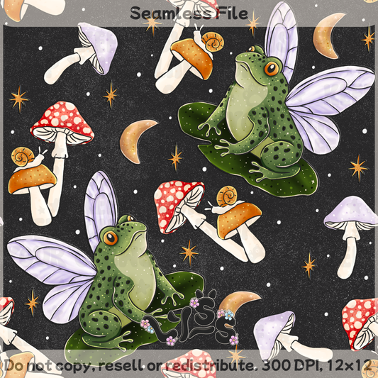 2025 - Lyss Doodles - Seamless - Moonlit Frogs - 25LD059