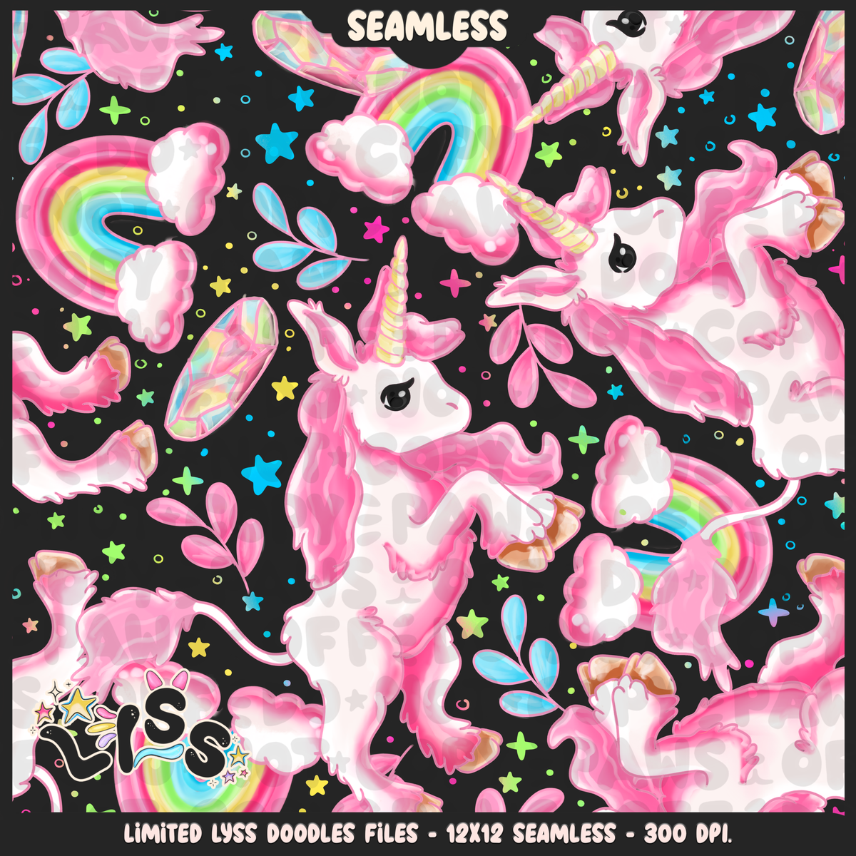 2024 - Lyss Doodles - Seamless - Mains - Mythical Unicorns - 24LD032