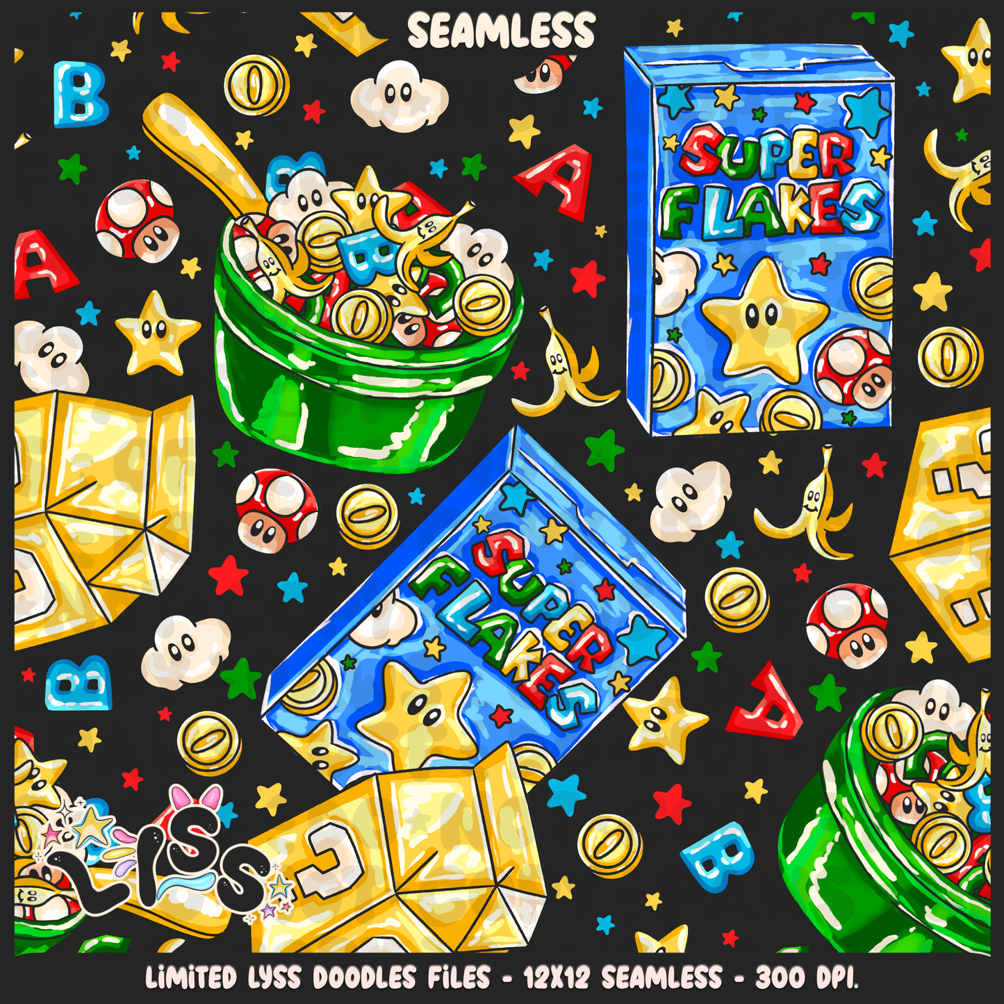 2024 - Lyss Doodles - Seamless - Mains - National Cereal Day - 24LD026