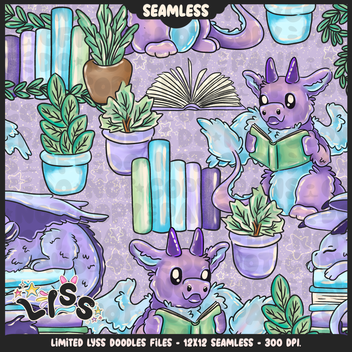 2024 - Lyss Doodles - Seamless - Mains - Reading Dragons - 24LD018
